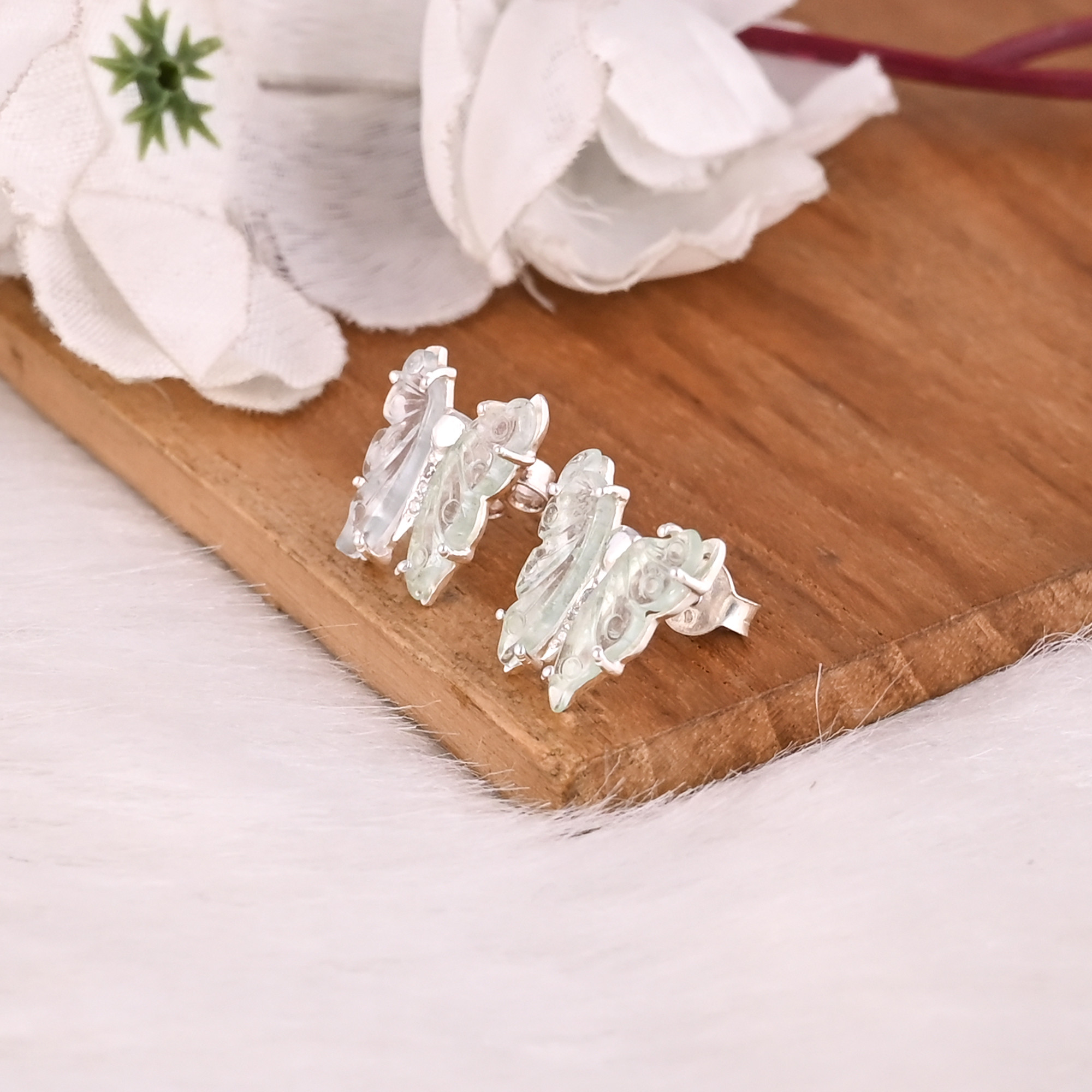 Natural Bio Tourmaline Gemstone Handmade Handcrafted 925 Sterling Silver Butterfly Stud Earring