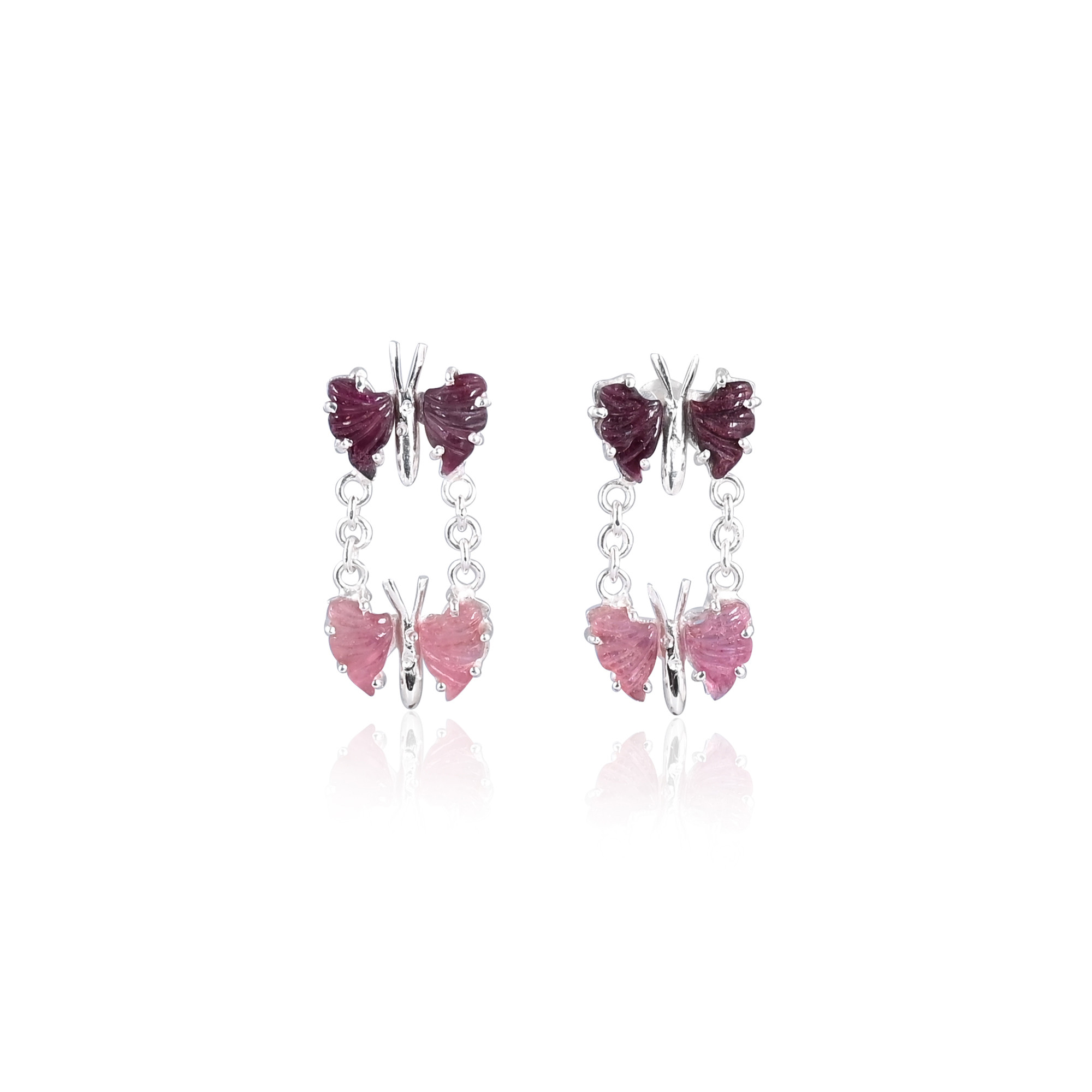 Natural Bio Tourmaline Gemstone Butterfly Earring Women Stud Earrings Carving Gemstone Earring