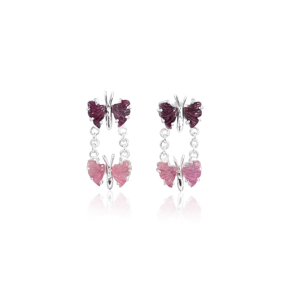 Image of Natural Bio Tourmaline Gemstone Butterfly Earring Women Stud Earrings Carving Gemstone Earring