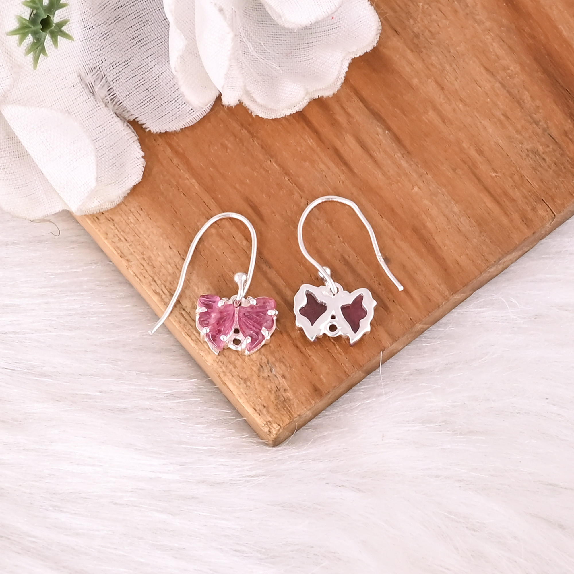 Natural Bio Tourmaline Gemstone Butterfly Earring Women Earrings Carving Gemstone Earring Drop Earrings