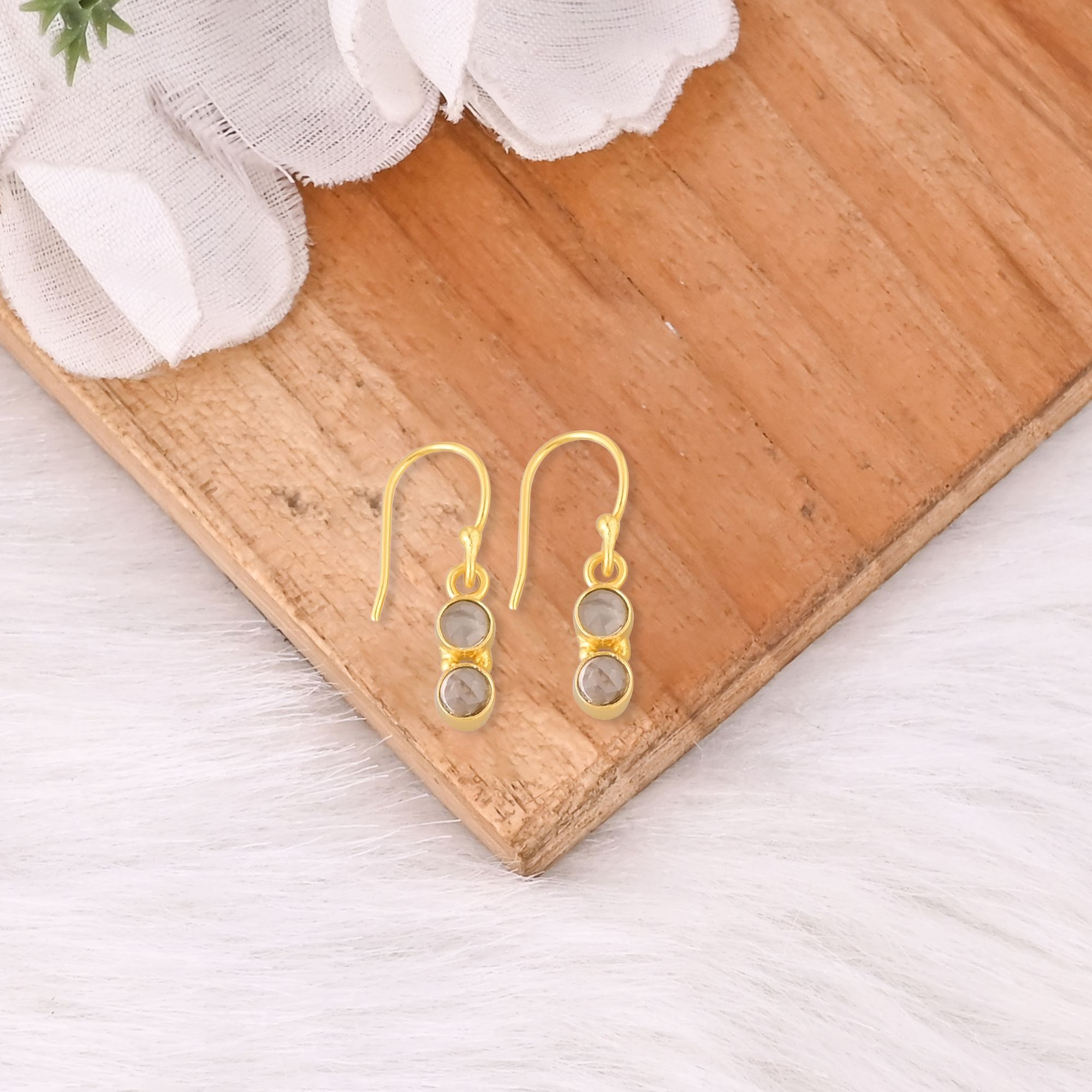 Elegant Two Stone Prehnite Earrings For Women