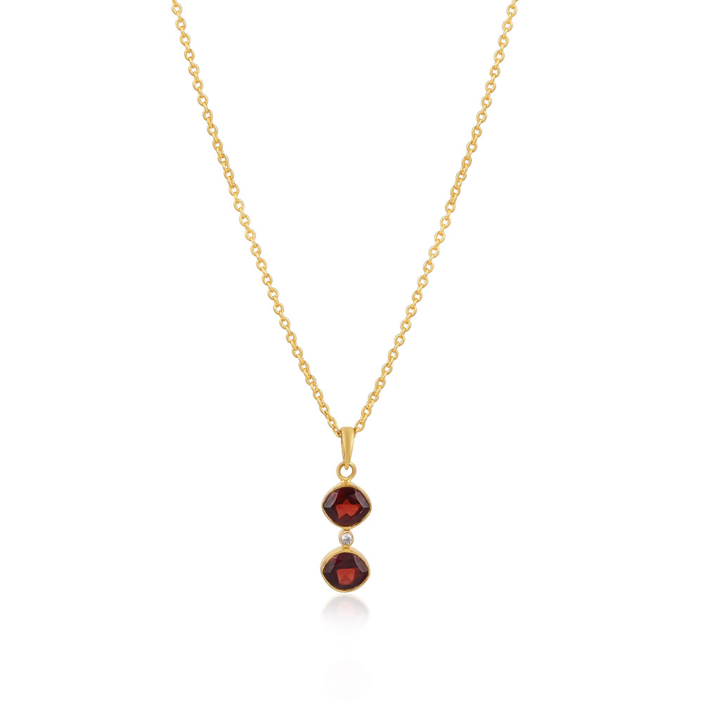 Image of Hot Selling Gold Plated 925 Sterling Silver Mozambique Garnet Gemstone Handcrafted Women Charm Boho Pendant Necklace