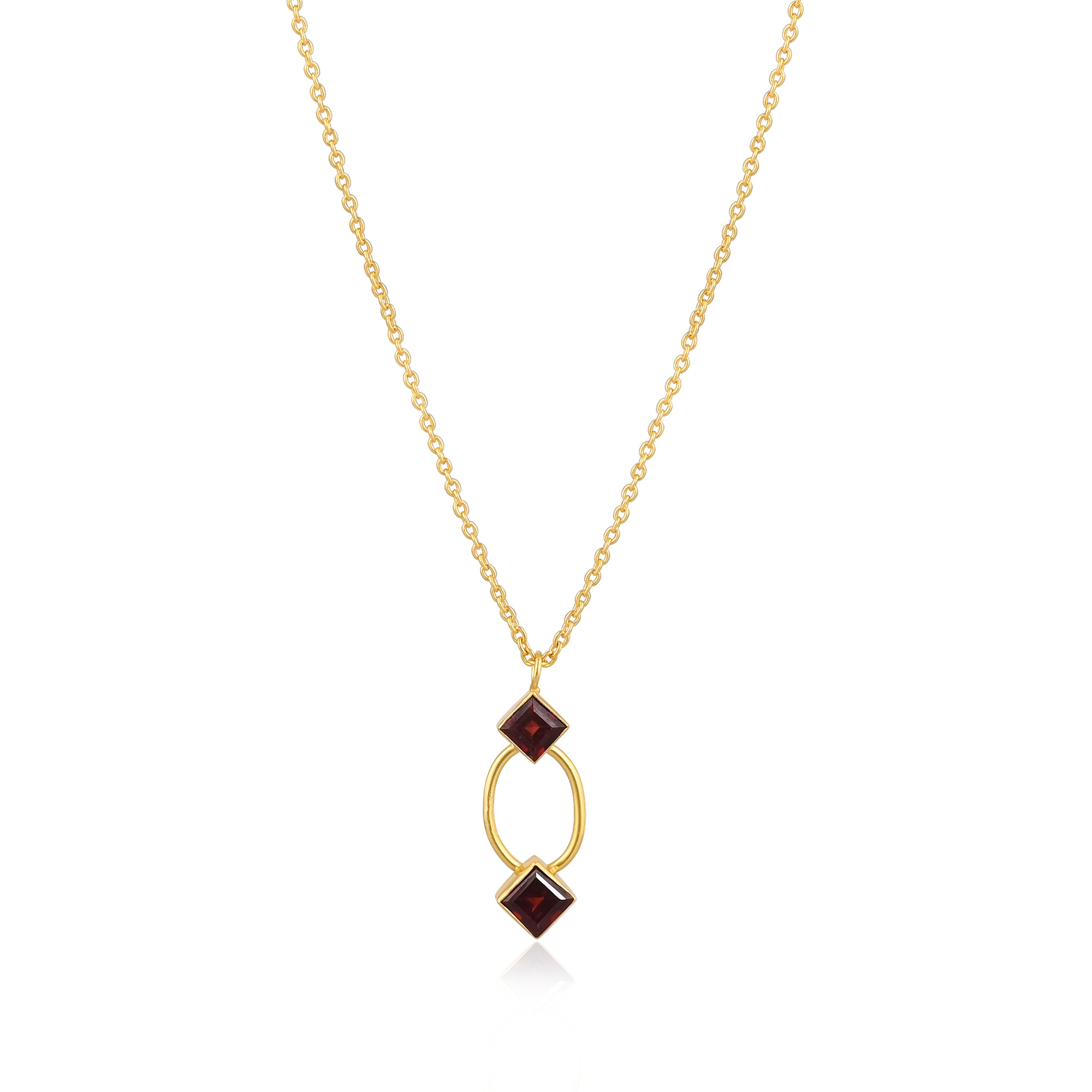 Trendy Mozambique Garnet Pendant on 925 Silver Gold-Plated Chain Necklace with Silver Bezel for Engagement Wedding  Parties