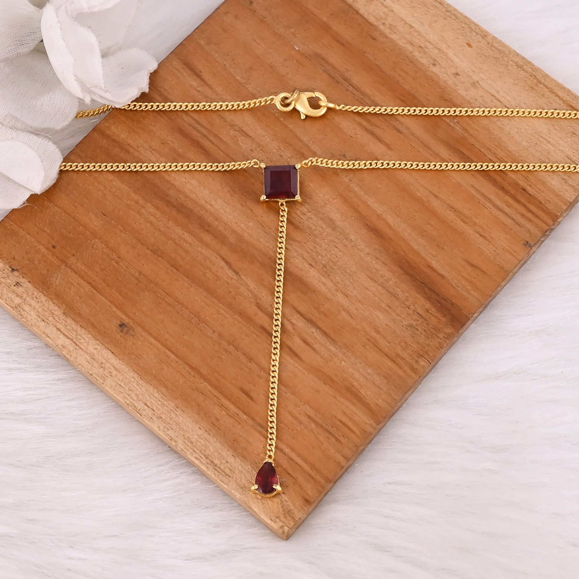 High Quality Classic Gold Plated 925 Sterling Silver Necklace With Mozambique Garnet Gemstone Prong Setting Necklace Jewelry