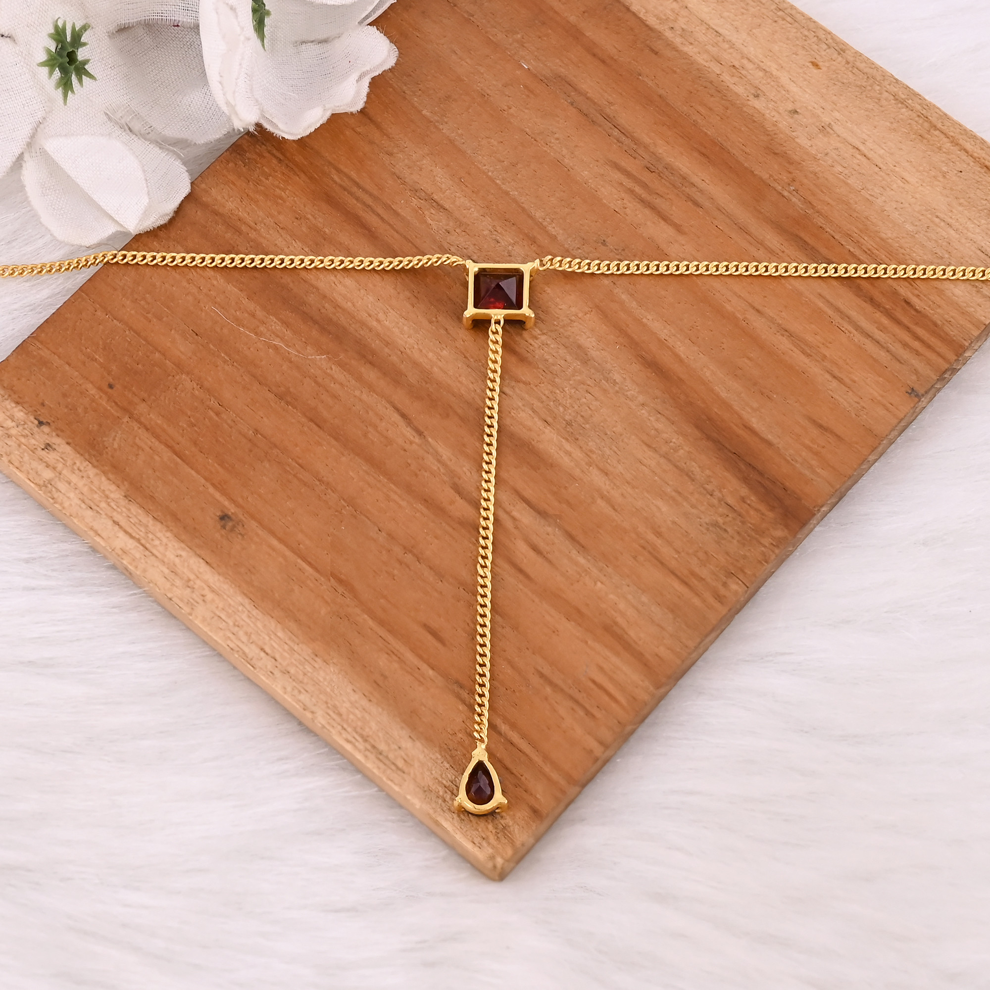 High Quality Classic Gold Plated 925 Sterling Silver Necklace With Mozambique Garnet Gemstone Prong Setting Necklace Jewelry