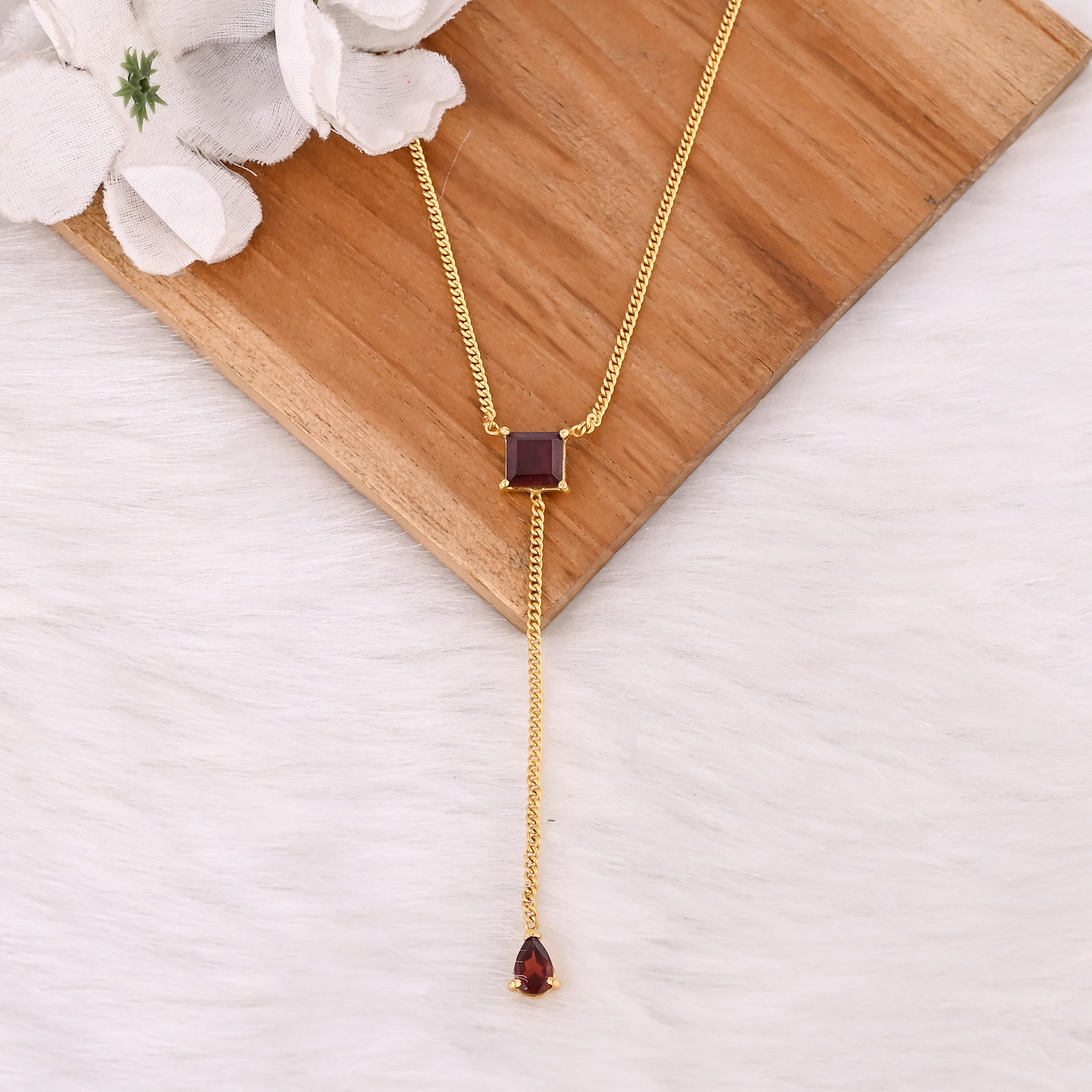 High Quality Classic Gold Plated 925 Sterling Silver Necklace With Mozambique Garnet Gemstone Prong Setting Necklace Jewelry