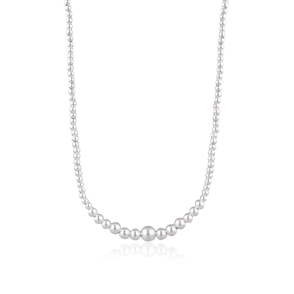 Image of 925 Sterling Silver Plain Necklace Hot Selling Chunky Charm Best Wholesaler Link Ball Chain Necklace Fine Jewelry for Women