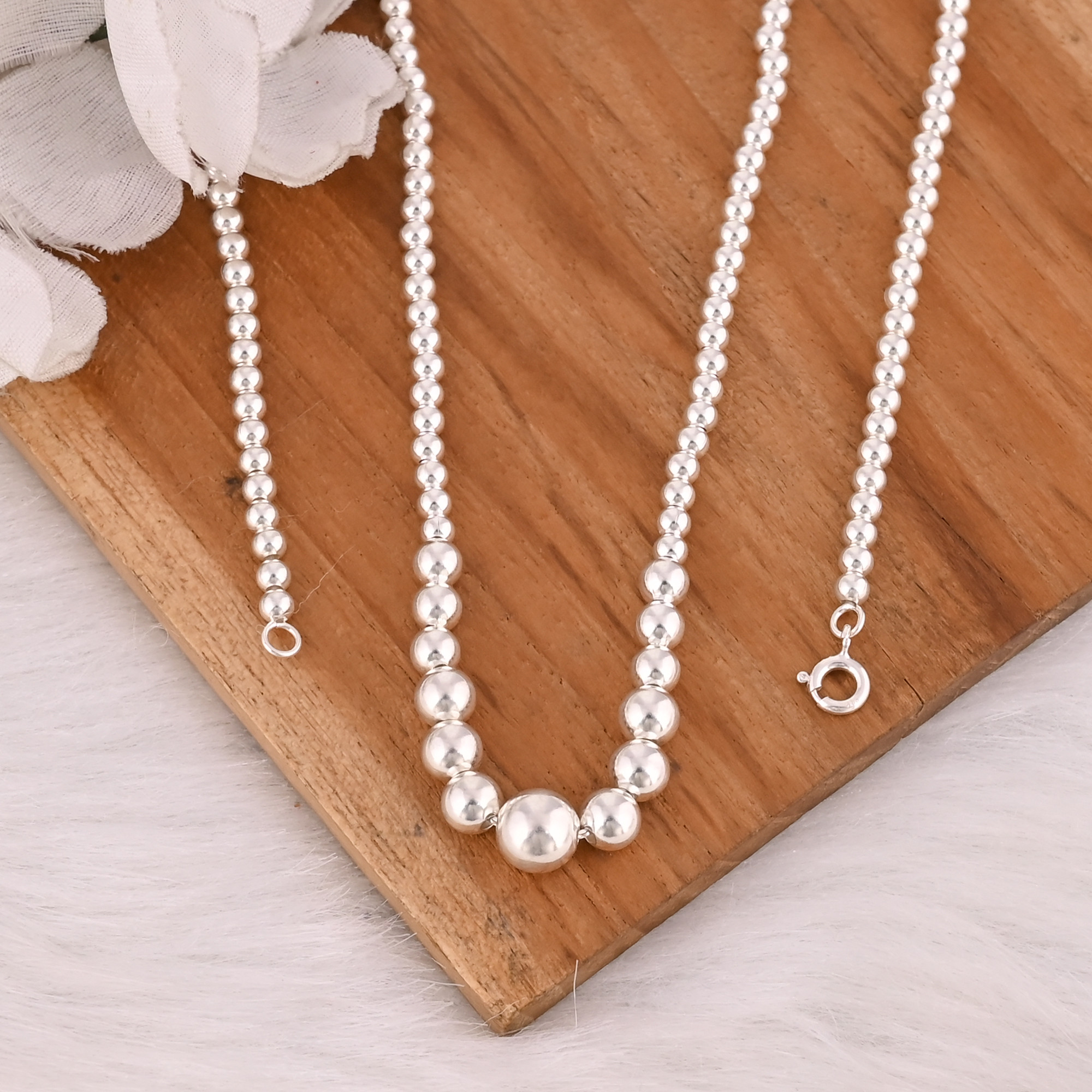 925 Sterling Silver Plain Necklace Hot Selling Chunky Charm Best Wholesaler Link Ball Chain Necklace Fine Jewelry for Women