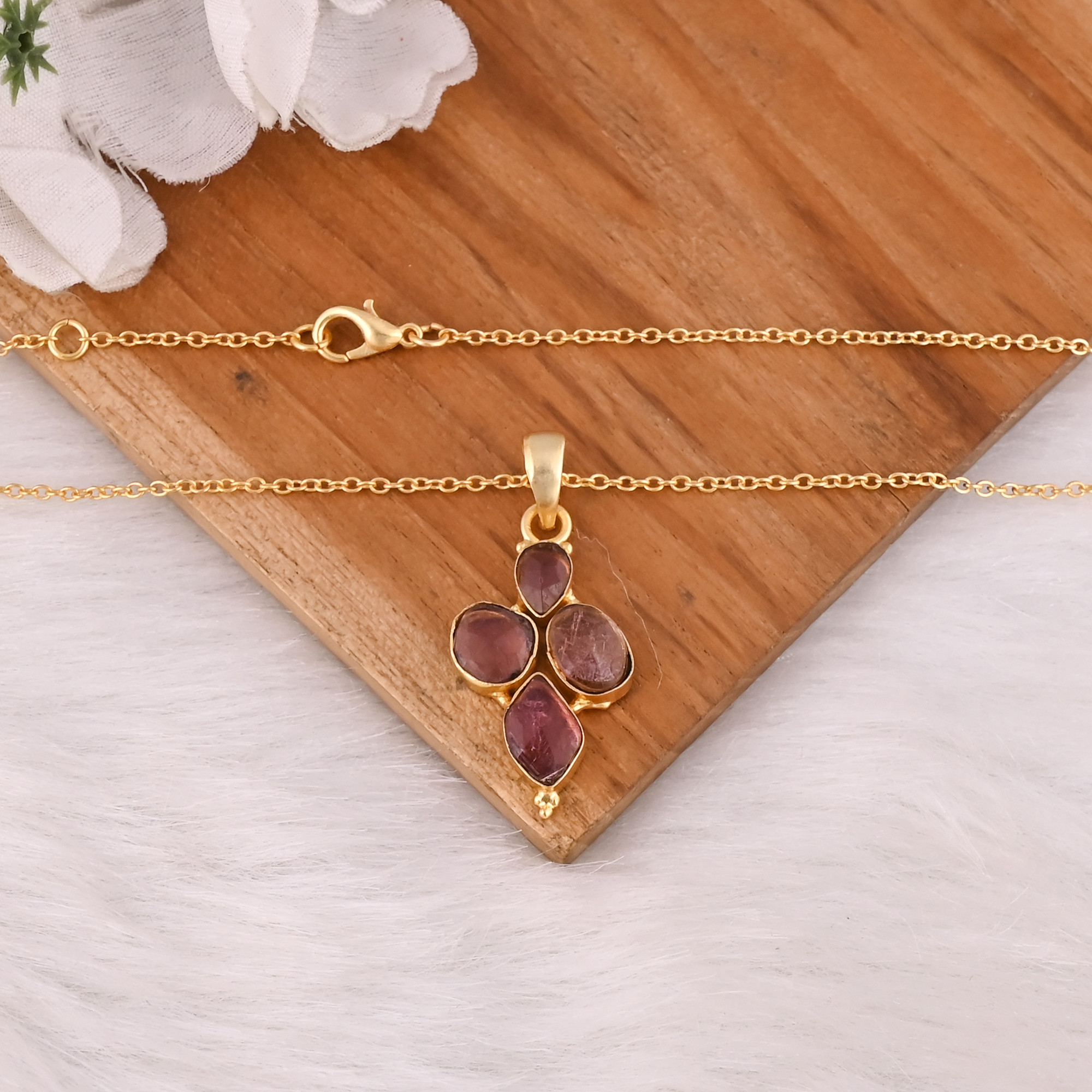 925 Sterling Silver Multi Tourmaline Pendant Necklace Hot Selling Wholesaler Link Chain Gold Plated Necklace Fine Jewelry