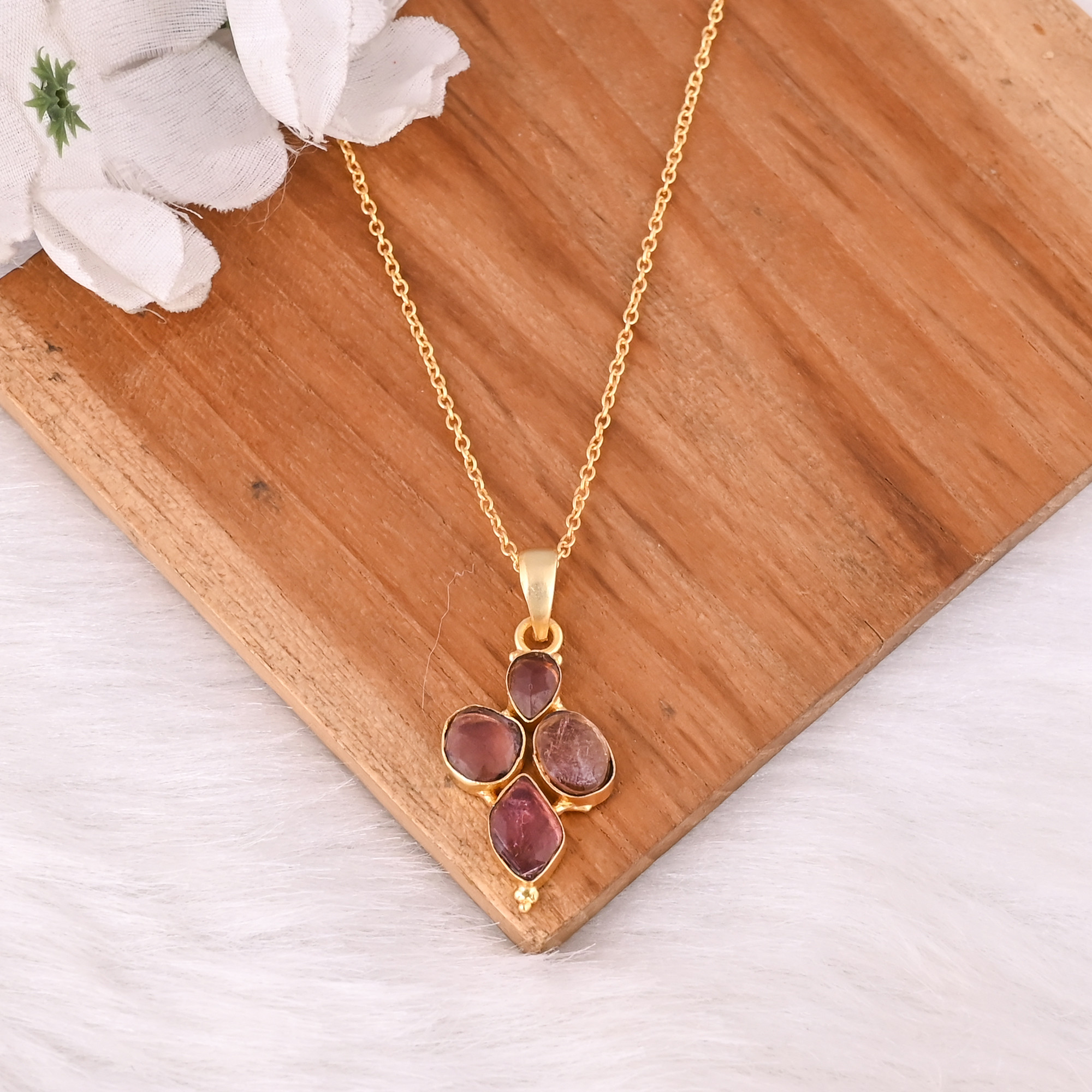 925 Sterling Silver Multi Tourmaline Pendant Necklace Hot Selling Wholesaler Link Chain Gold Plated Necklace Fine Jewelry