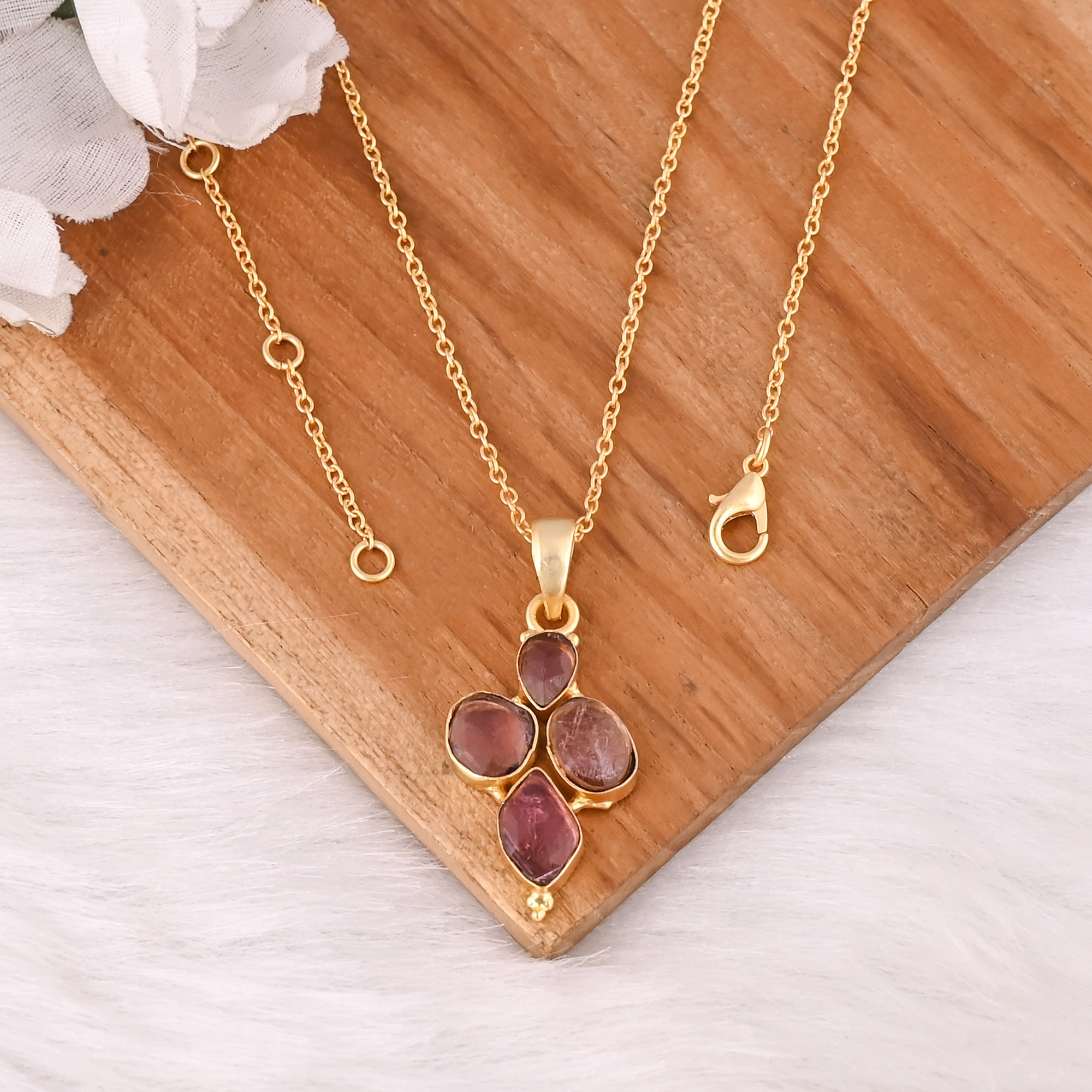 925 Sterling Silver Multi Tourmaline Pendant Necklace Hot Selling Wholesaler Link Chain Gold Plated Necklace Fine Jewelry