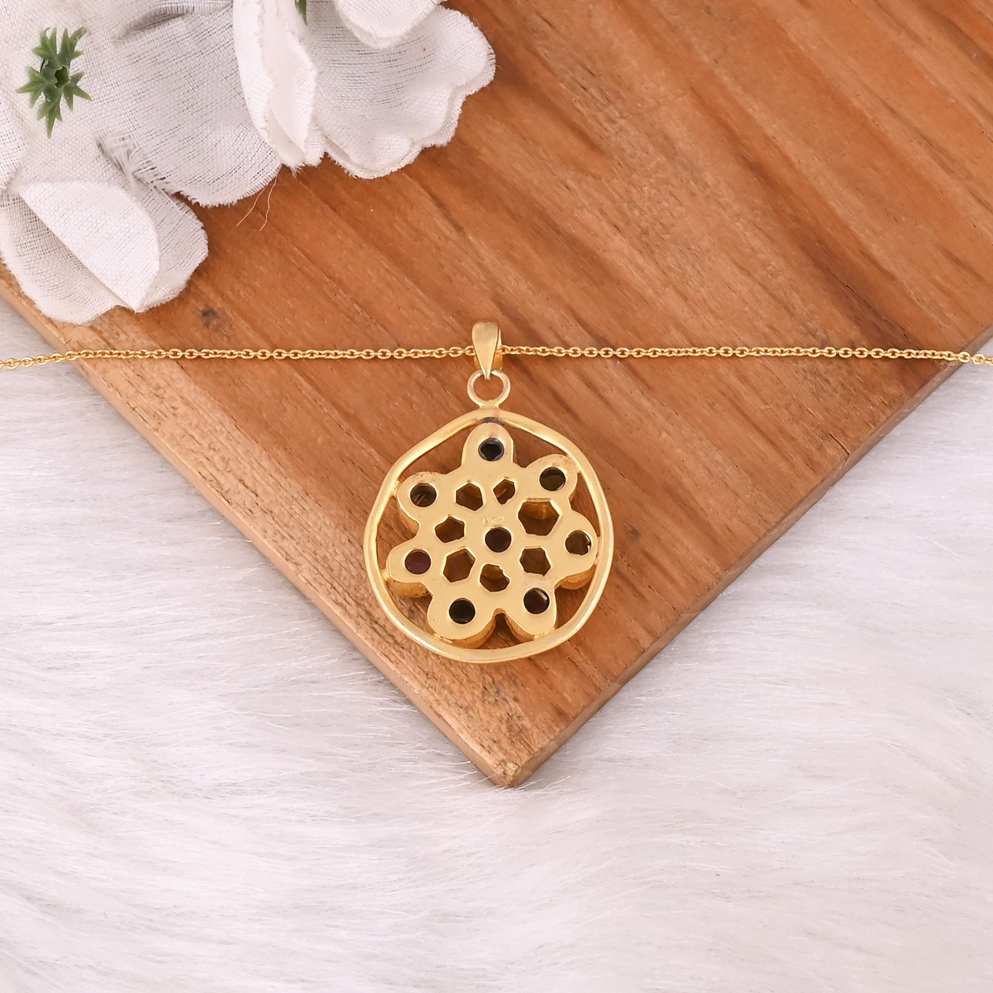 Natural Multi Tourmaline Necklace 925 Sterling Silver Gold Plated Bezel Set Pendant Necklace Gemstone Birthstone Necklaces