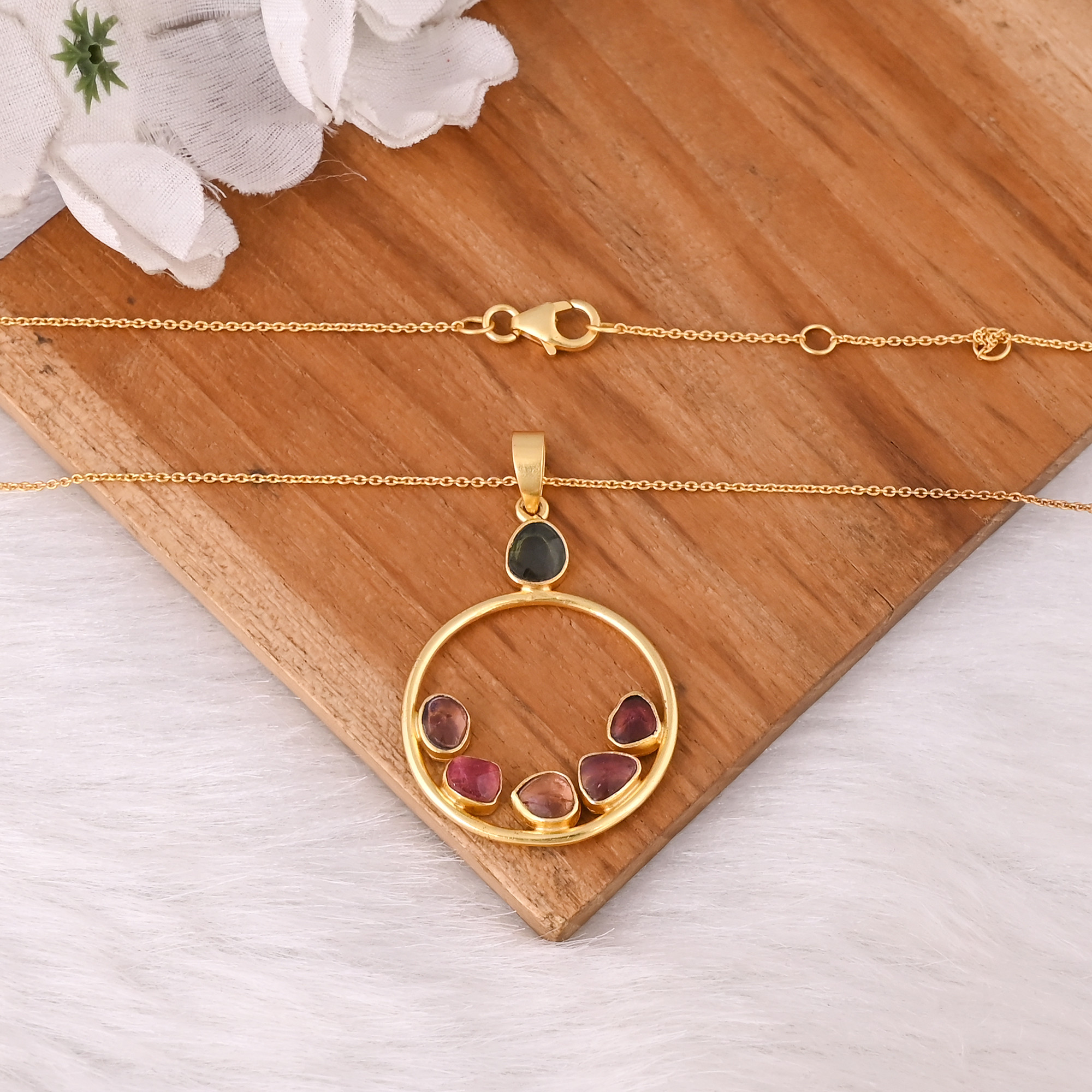 Elegant 925 Sterling Silver Natural Tourmaline Gemstone Pendant Necklace Customizable Womens Fashion Jewelry for Gift