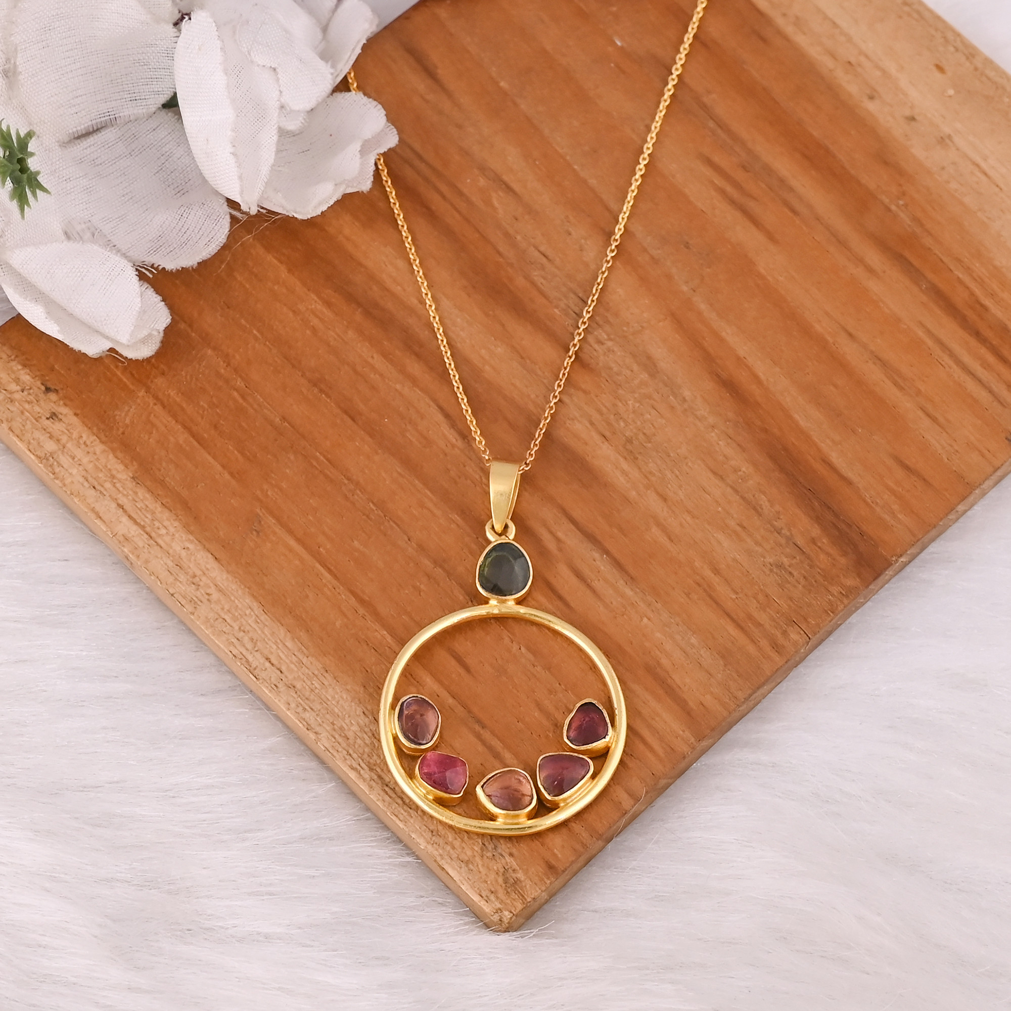 Elegant 925 Sterling Silver Natural Tourmaline Gemstone Pendant Necklace Customizable Womens Fashion Jewelry for Gift