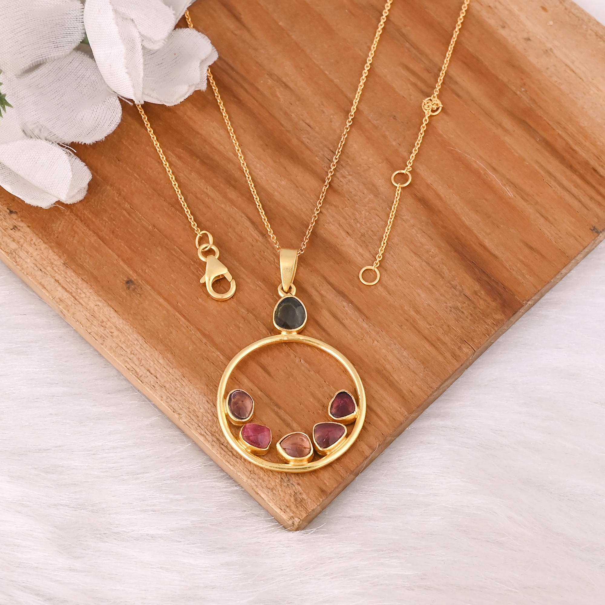 Elegant 925 Sterling Silver Natural Tourmaline Gemstone Pendant Necklace Customizable Womens Fashion Jewelry for Gift