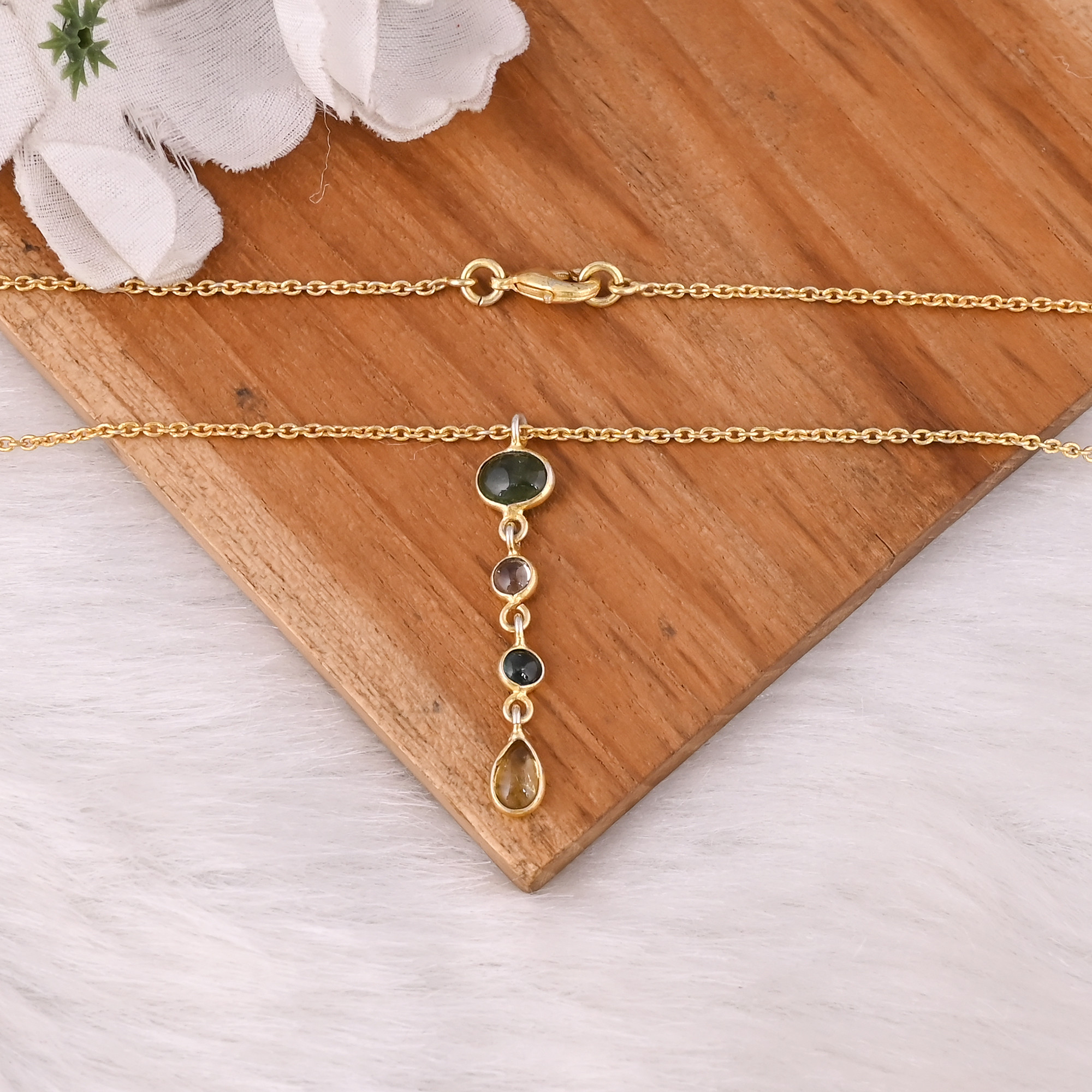 Multi Color Natural Tourmaline 925 Sterling Silver Necklace Gift for Girl 925 Silver Jewelry Bulk Wholesale Handmade Necklaces