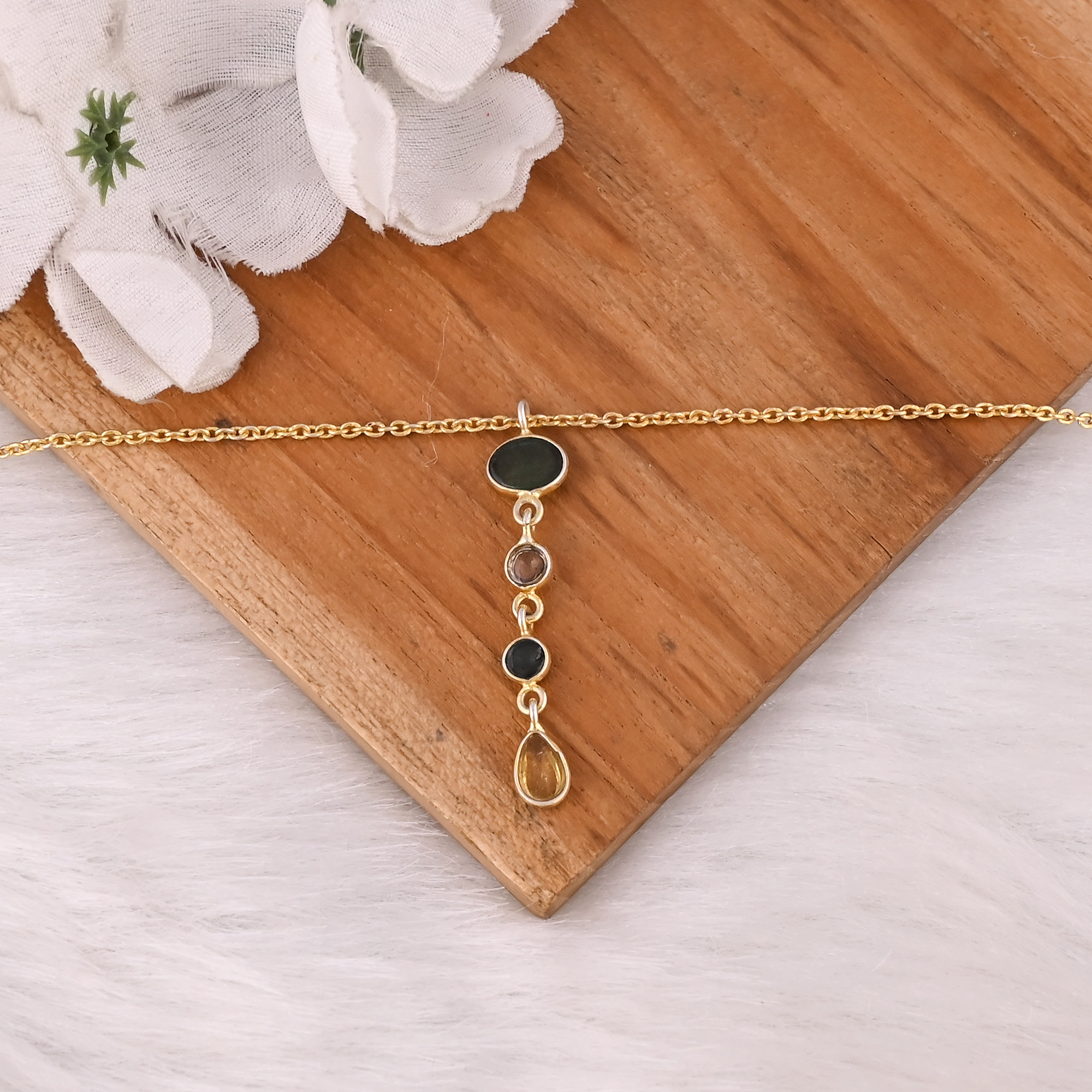 Multi Color Natural Tourmaline 925 Sterling Silver Necklace Gift for Girl 925 Silver Jewelry Bulk Wholesale Handmade Necklaces