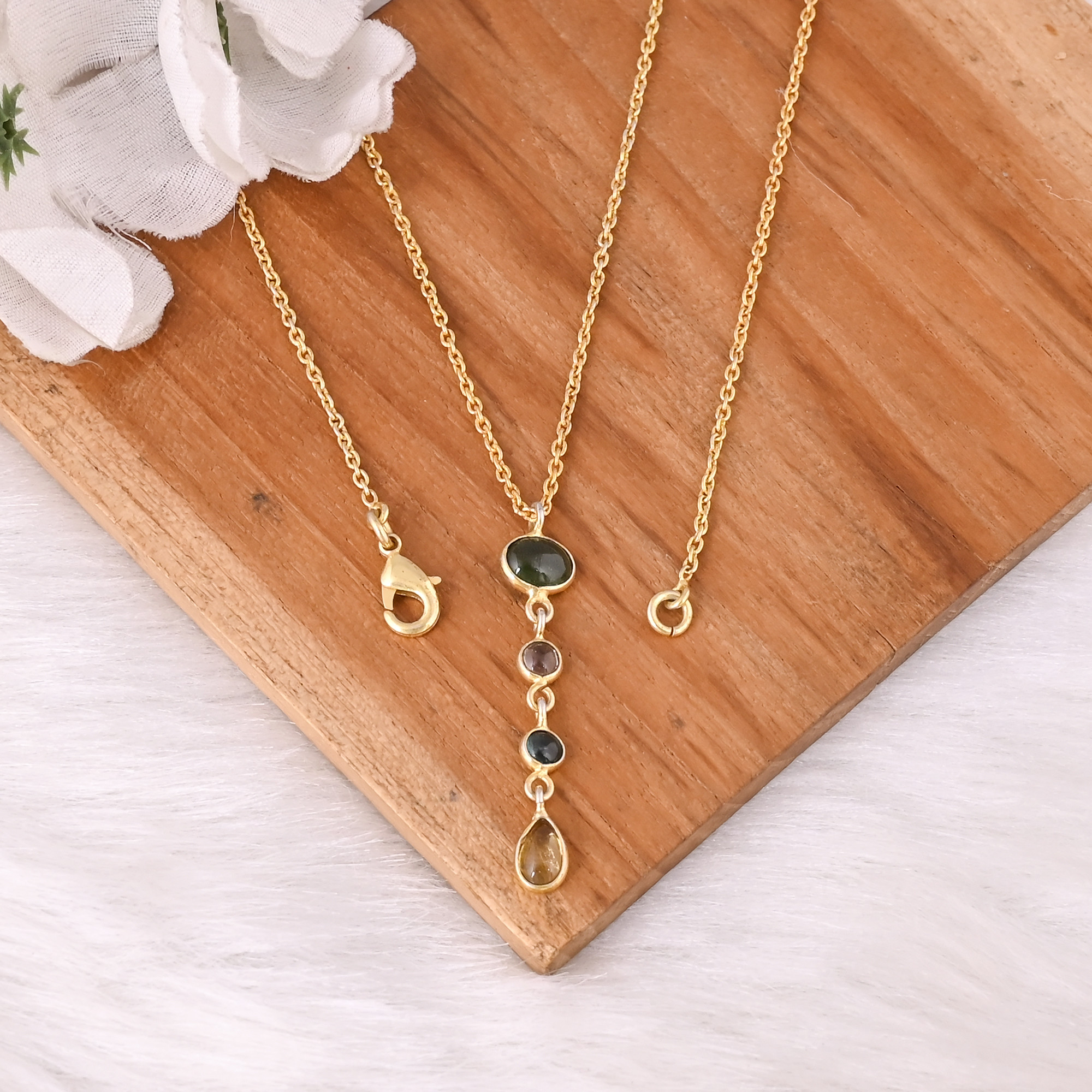 Multi Color Natural Tourmaline 925 Sterling Silver Necklace Gift for Girl 925 Silver Jewelry Bulk Wholesale Handmade Necklaces