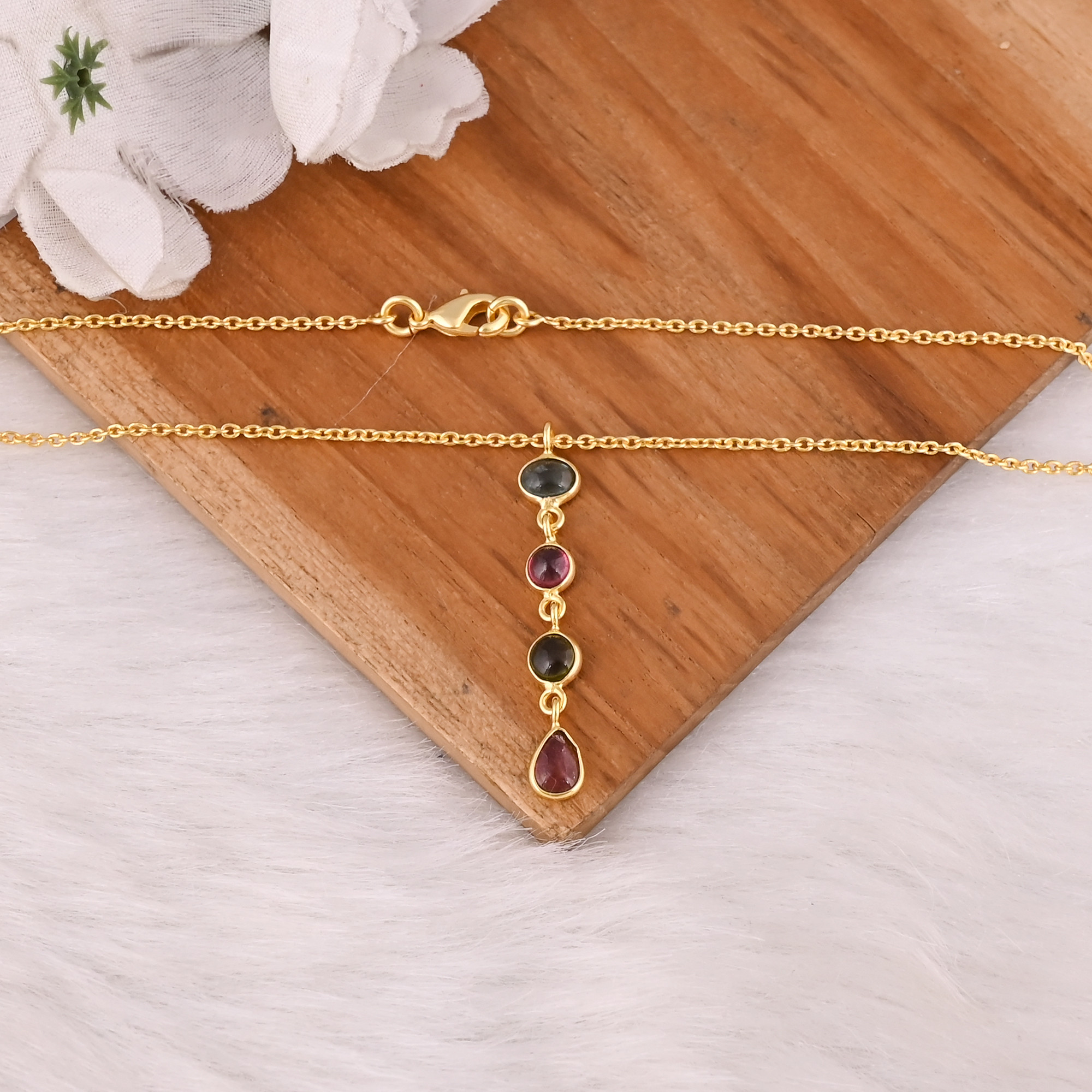 925 Sterling Silver Fine Gold-Plated Multi Tourmaline Pendant Necklace Luxury Charm Pendants For Womens Birthday Gift