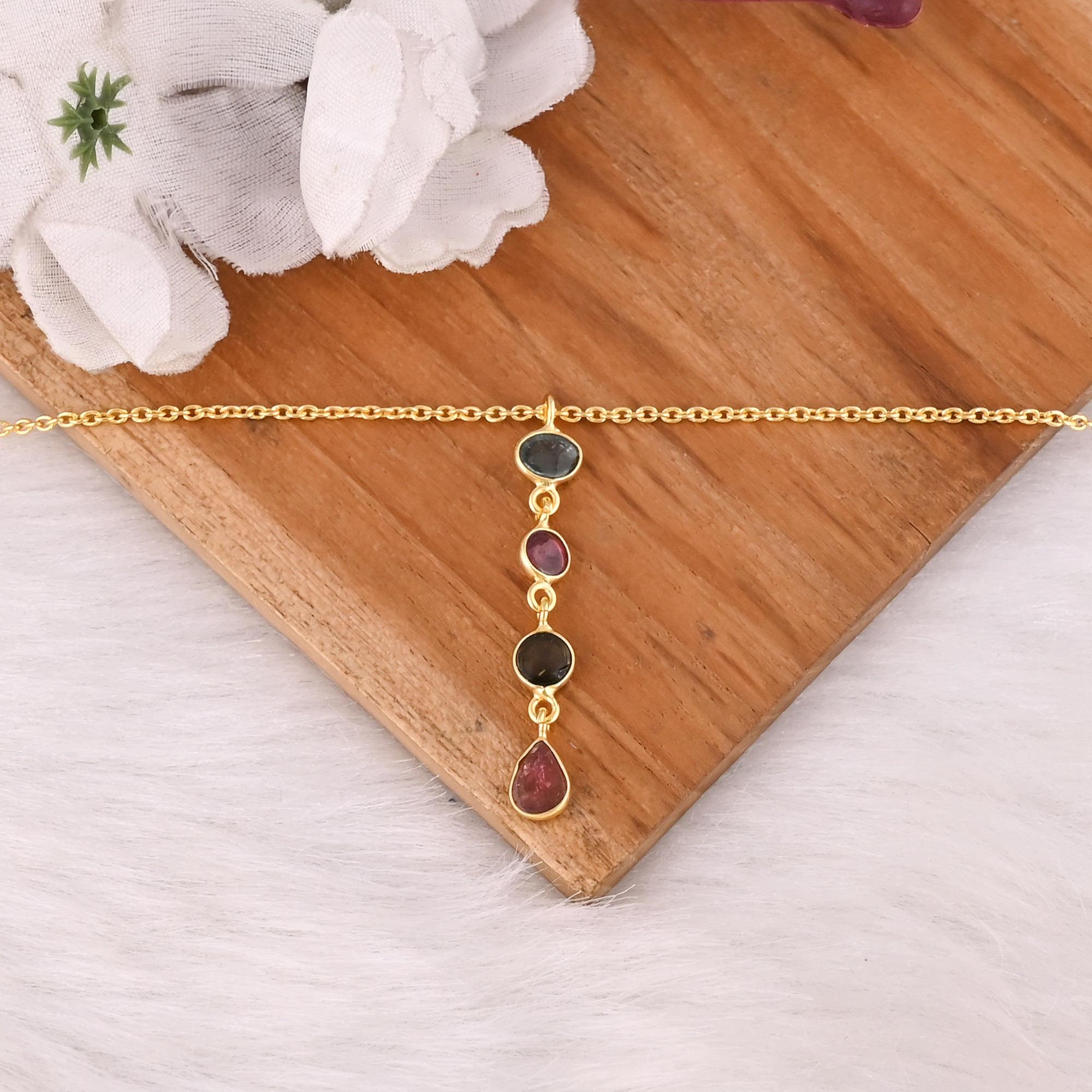 925 Sterling Silver Fine Gold-Plated Multi Tourmaline Pendant Necklace Luxury Charm Pendants For Womens Birthday Gift