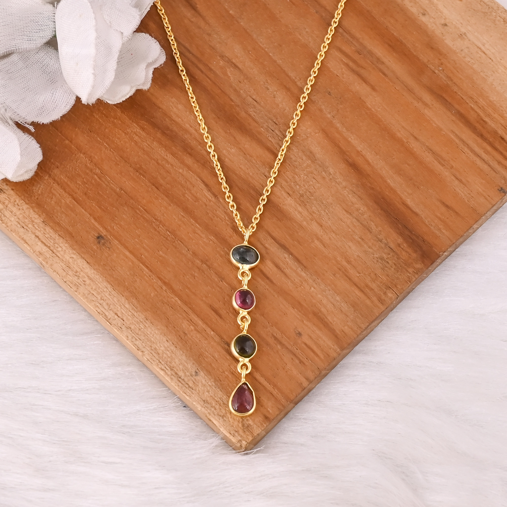 925 Sterling Silver Fine Gold-Plated Multi Tourmaline Pendant Necklace Luxury Charm Pendants For Womens Birthday Gift