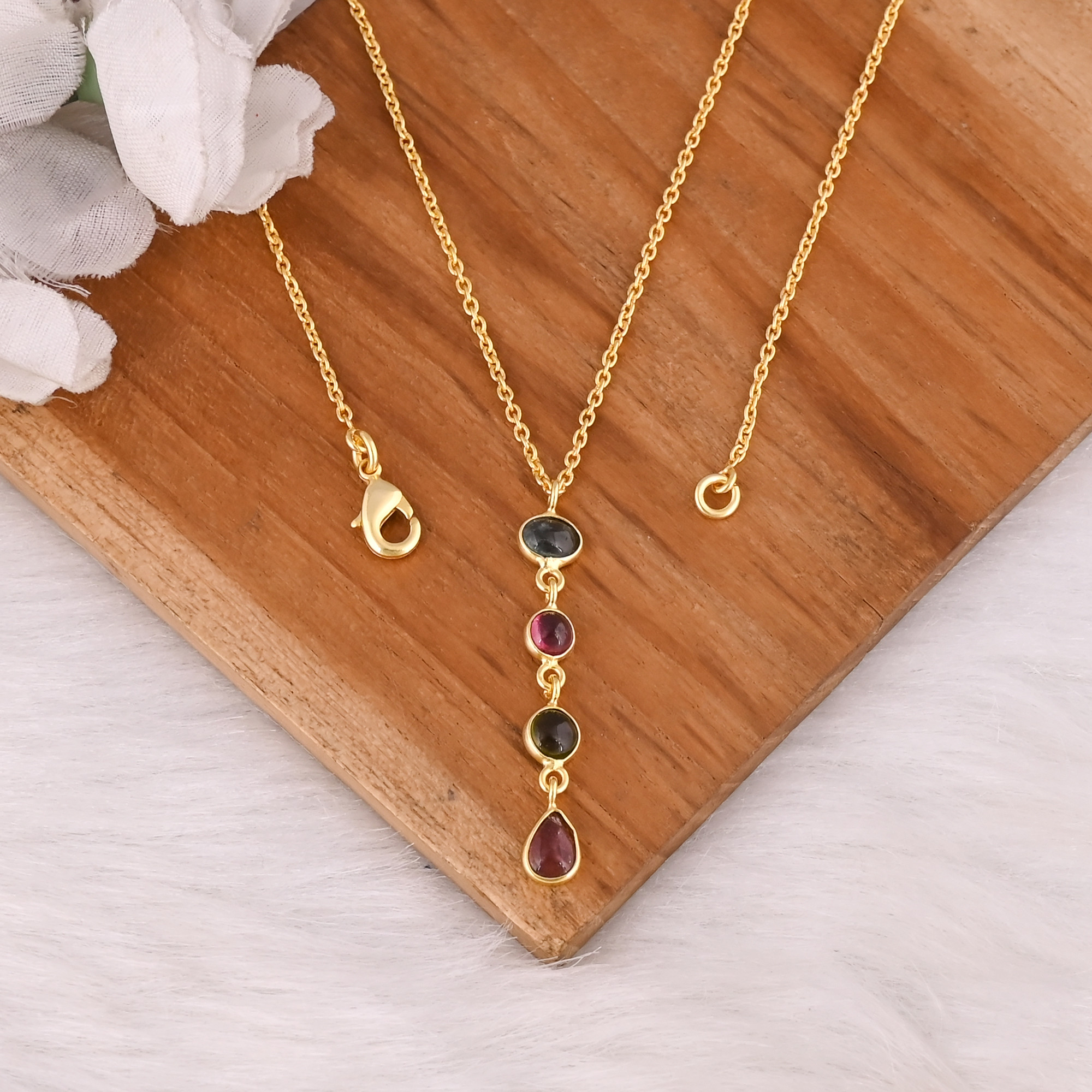 925 Sterling Silver Fine Gold-Plated Multi Tourmaline Pendant Necklace Luxury Charm Pendants For Womens Birthday Gift