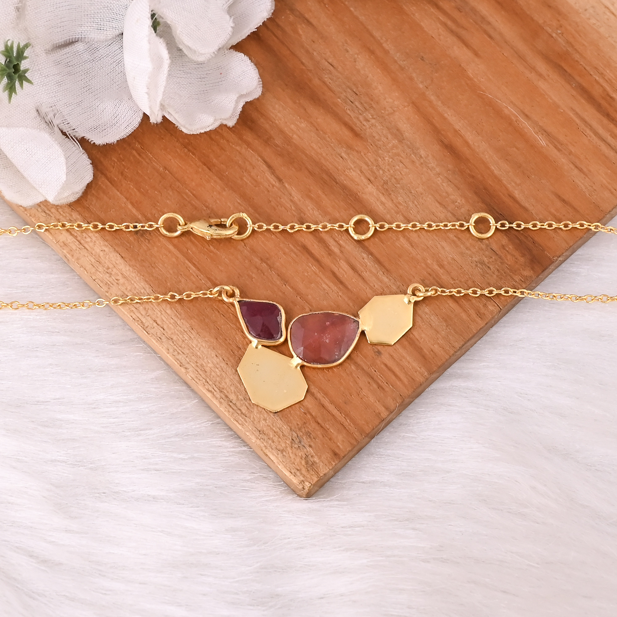 High Quality Classic Gold Plated 925 Sterling Silver Necklace with Tourmaline Gemstone Bezel Setting Charm Pendants Jewelry