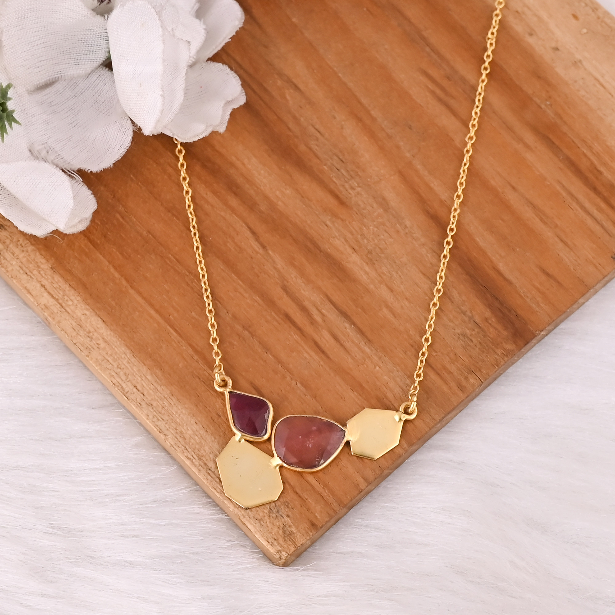 High Quality Classic Gold Plated 925 Sterling Silver Necklace with Tourmaline Gemstone Bezel Setting Charm Pendants Jewelry