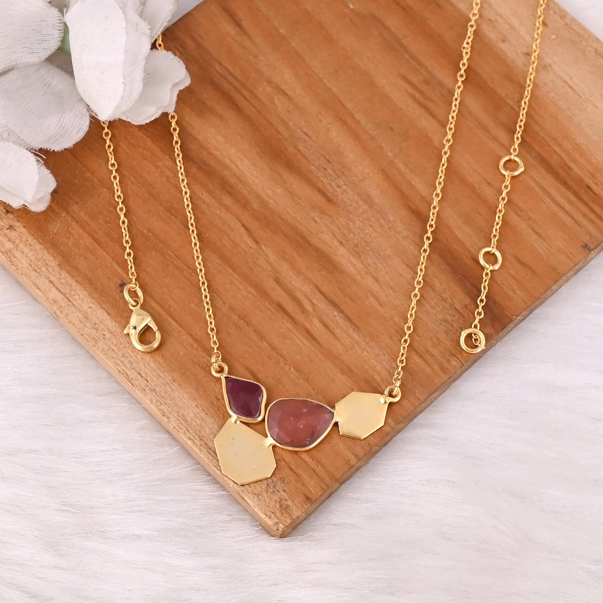 High Quality Classic Gold Plated 925 Sterling Silver Necklace with Tourmaline Gemstone Bezel Setting Charm Pendants Jewelry