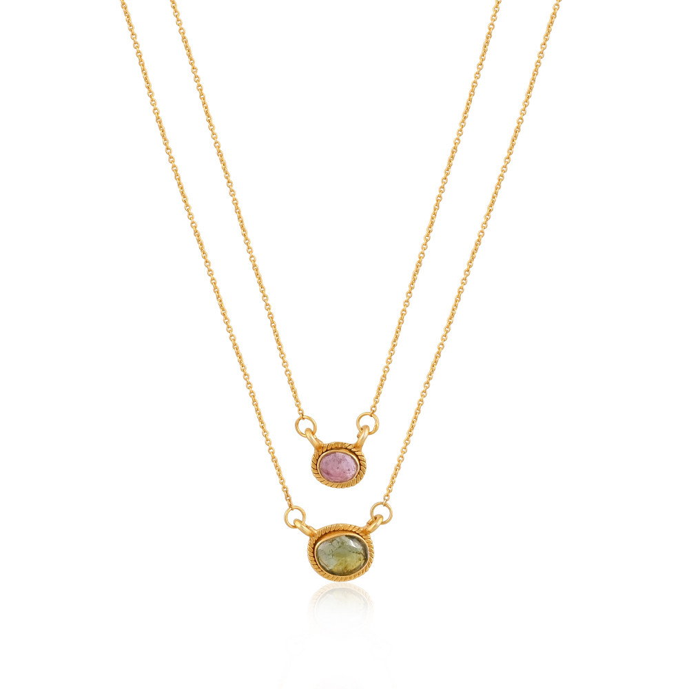 Image of Elegant Minimalist Gold Plated Multi Tourmaline Gemstone Pendant Necklace 925 Silver Customized Women's Fashion Jewelry for Gift