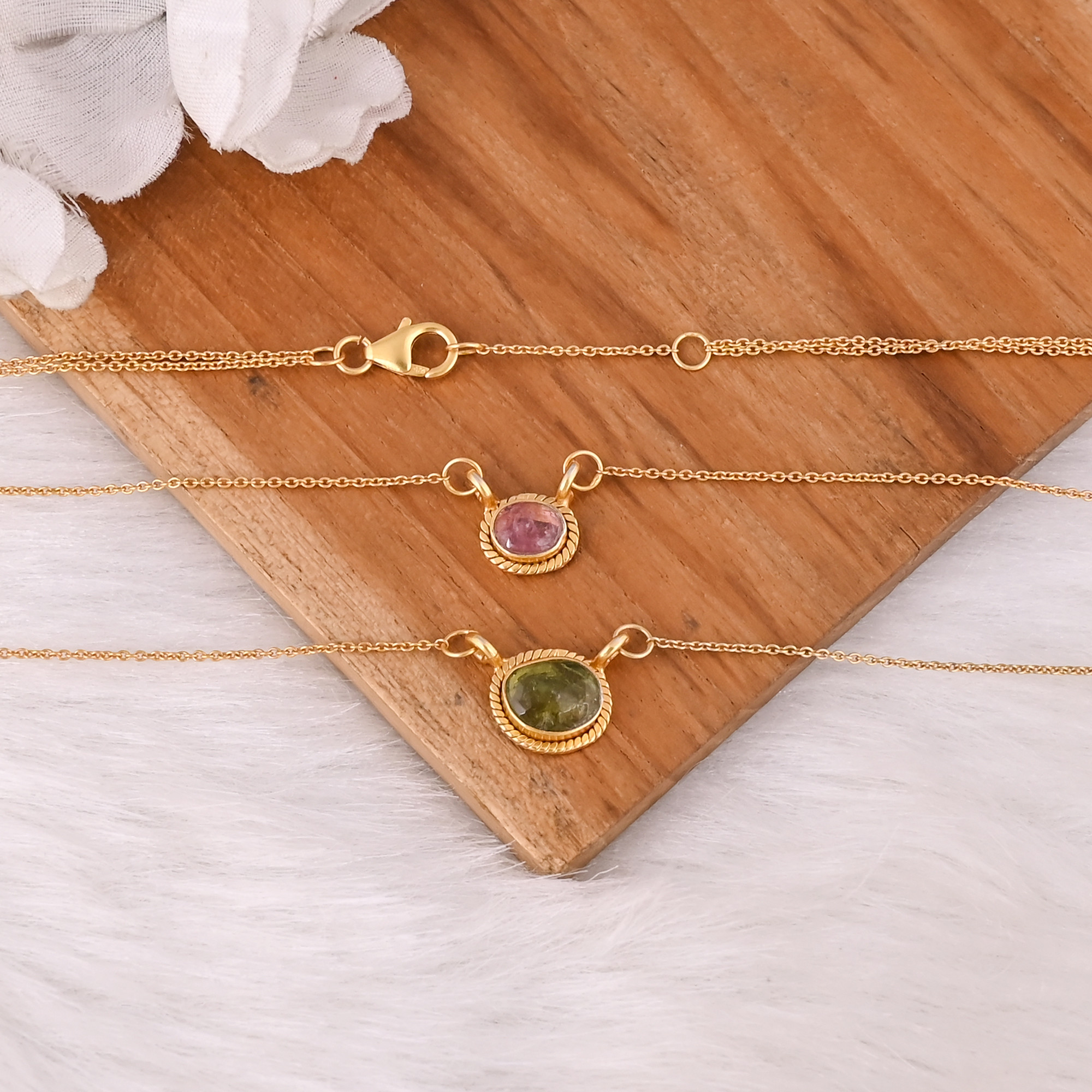 Elegant Minimalist Gold Plated Multi Tourmaline Gemstone Pendant Necklace 925 Silver Customized Womens Fashion Jewelry for Gift