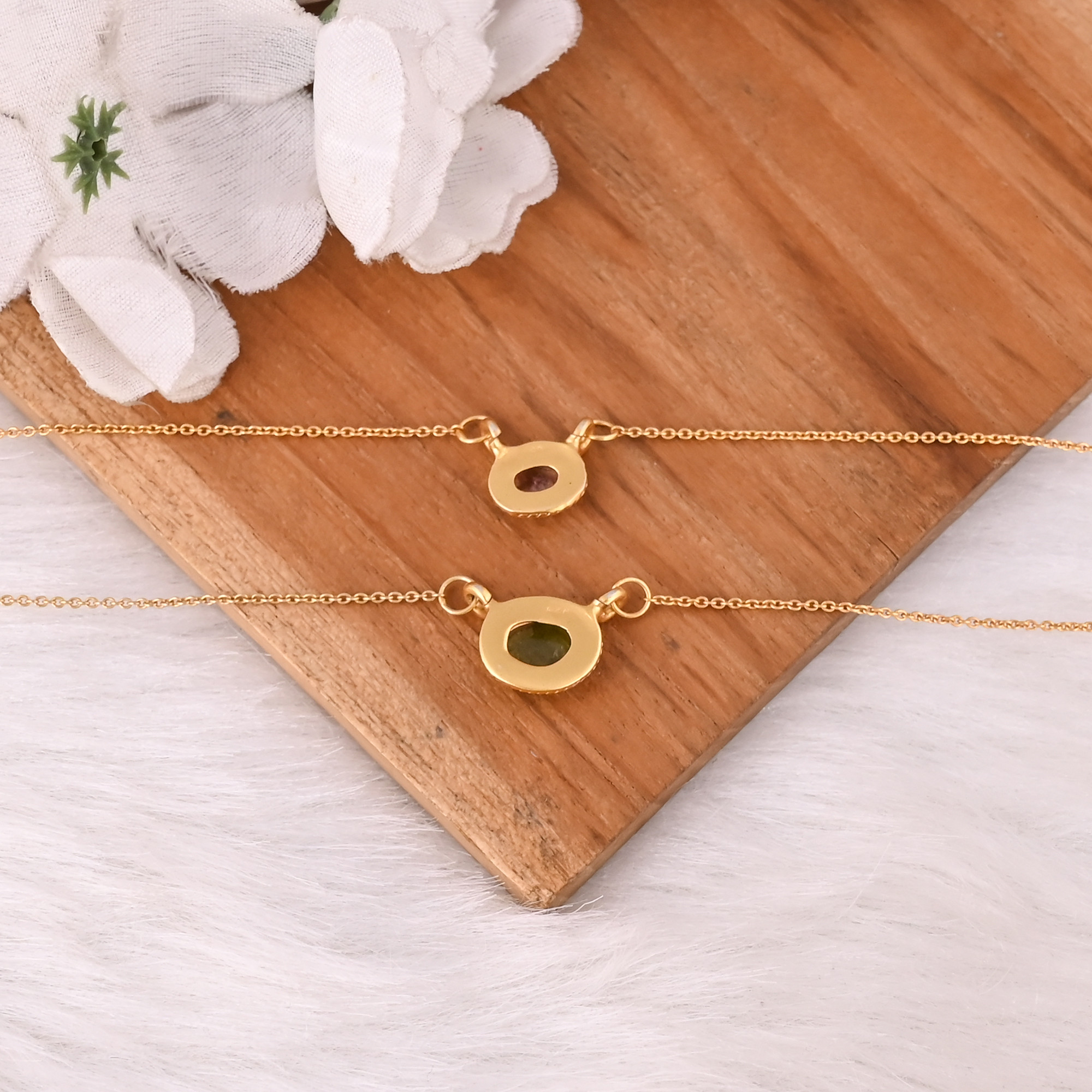 Elegant Minimalist Gold Plated Multi Tourmaline Gemstone Pendant Necklace 925 Silver Customized Womens Fashion Jewelry for Gift