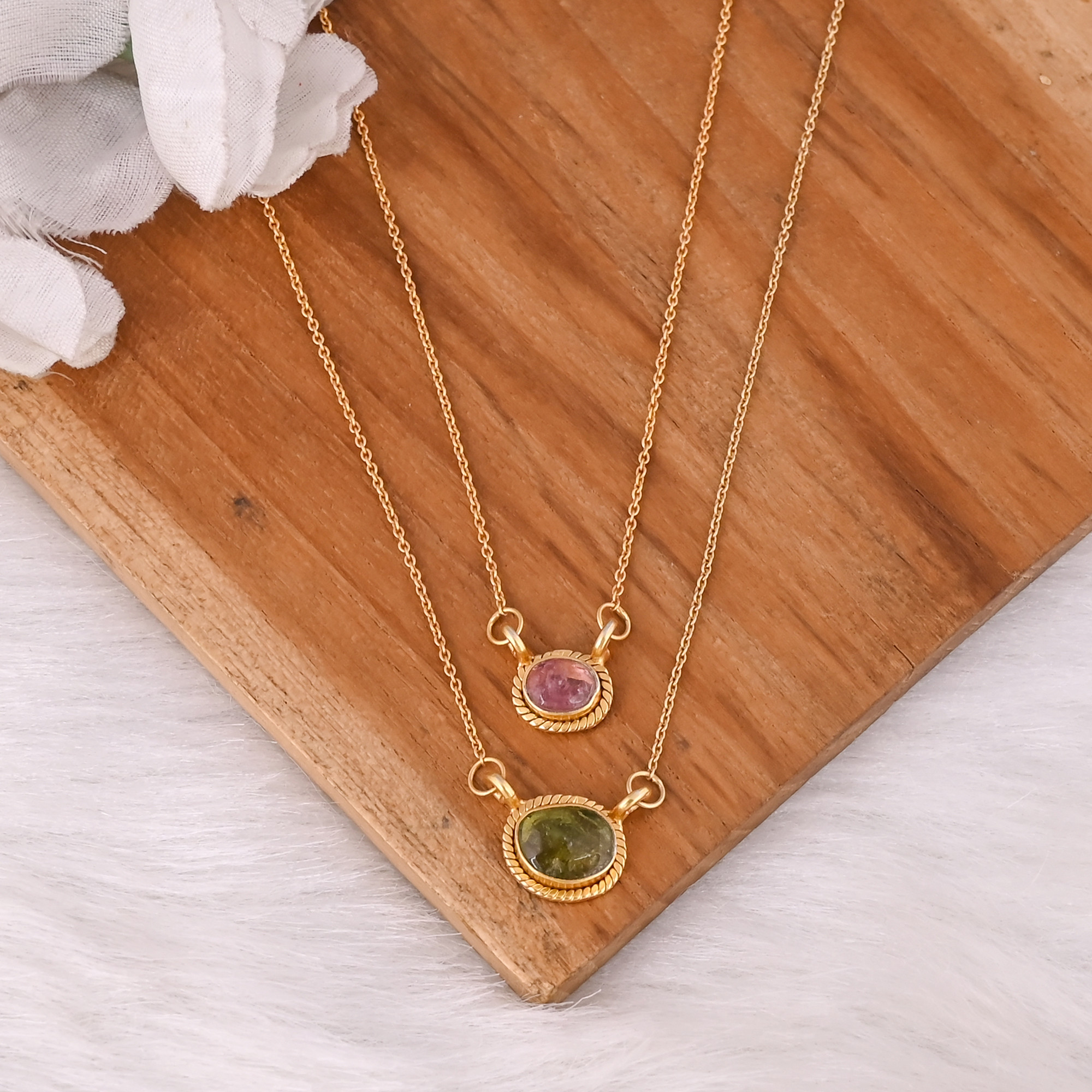 Elegant Minimalist Gold Plated Multi Tourmaline Gemstone Pendant Necklace 925 Silver Customized Womens Fashion Jewelry for Gift