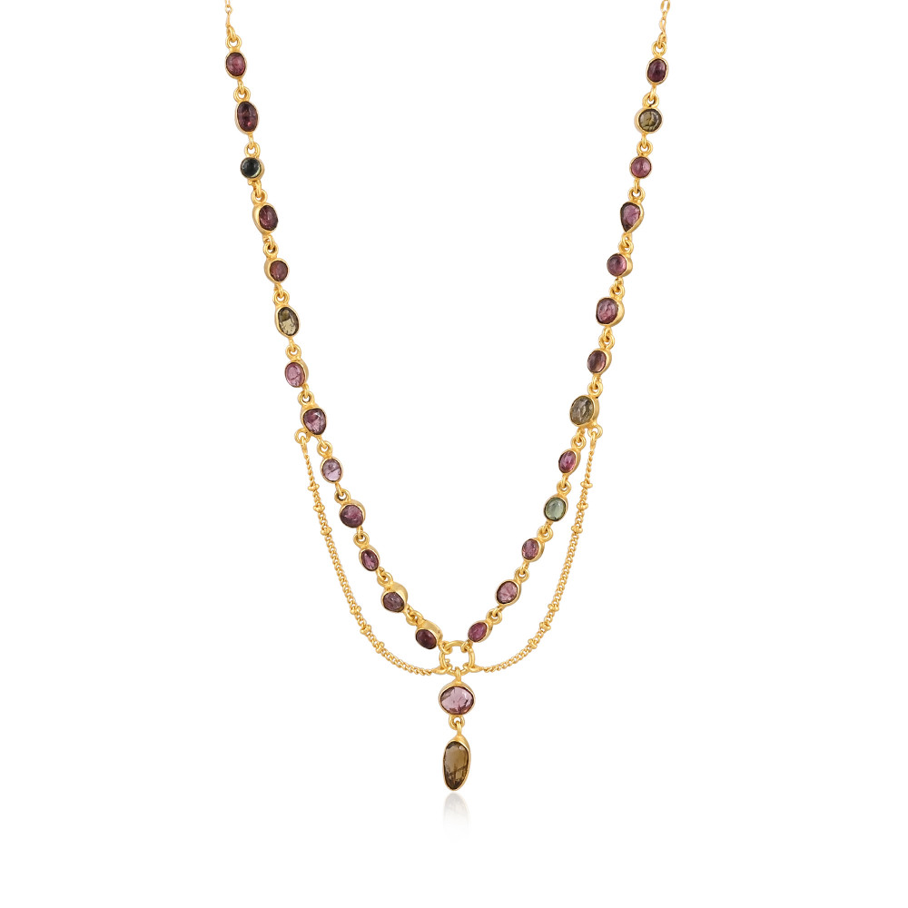 Image of 925 Silver Fine Gold-Plated Multi Tourmaline Pendant Necklace Luxury Charm Boho Necklace For Women's Birthday Gift