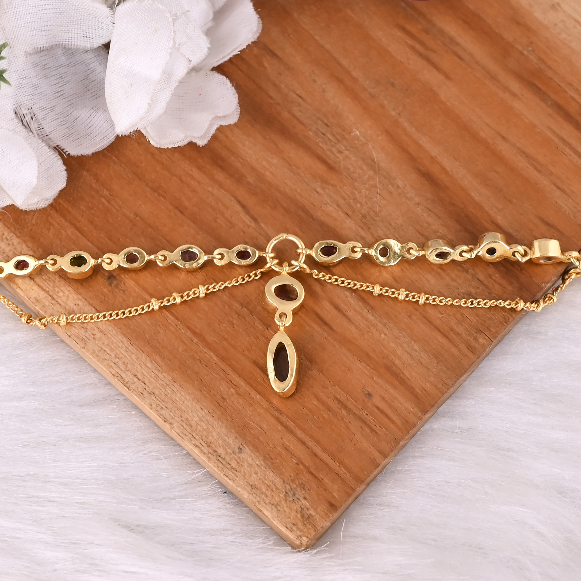 925 Silver Fine Gold-Plated Multi Tourmaline Pendant Necklace Luxury Charm Boho Necklace For Womens Birthday Gift