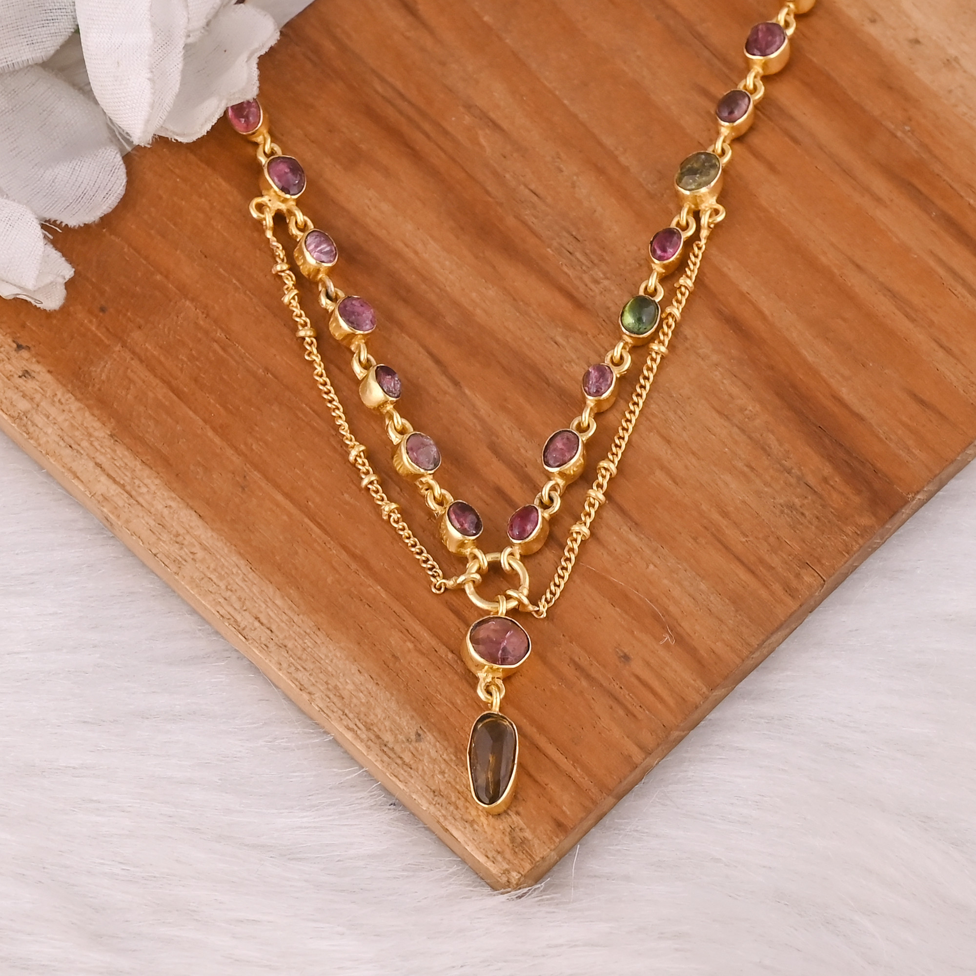 925 Silver Fine Gold-Plated Multi Tourmaline Pendant Necklace Luxury Charm Boho Necklace For Womens Birthday Gift