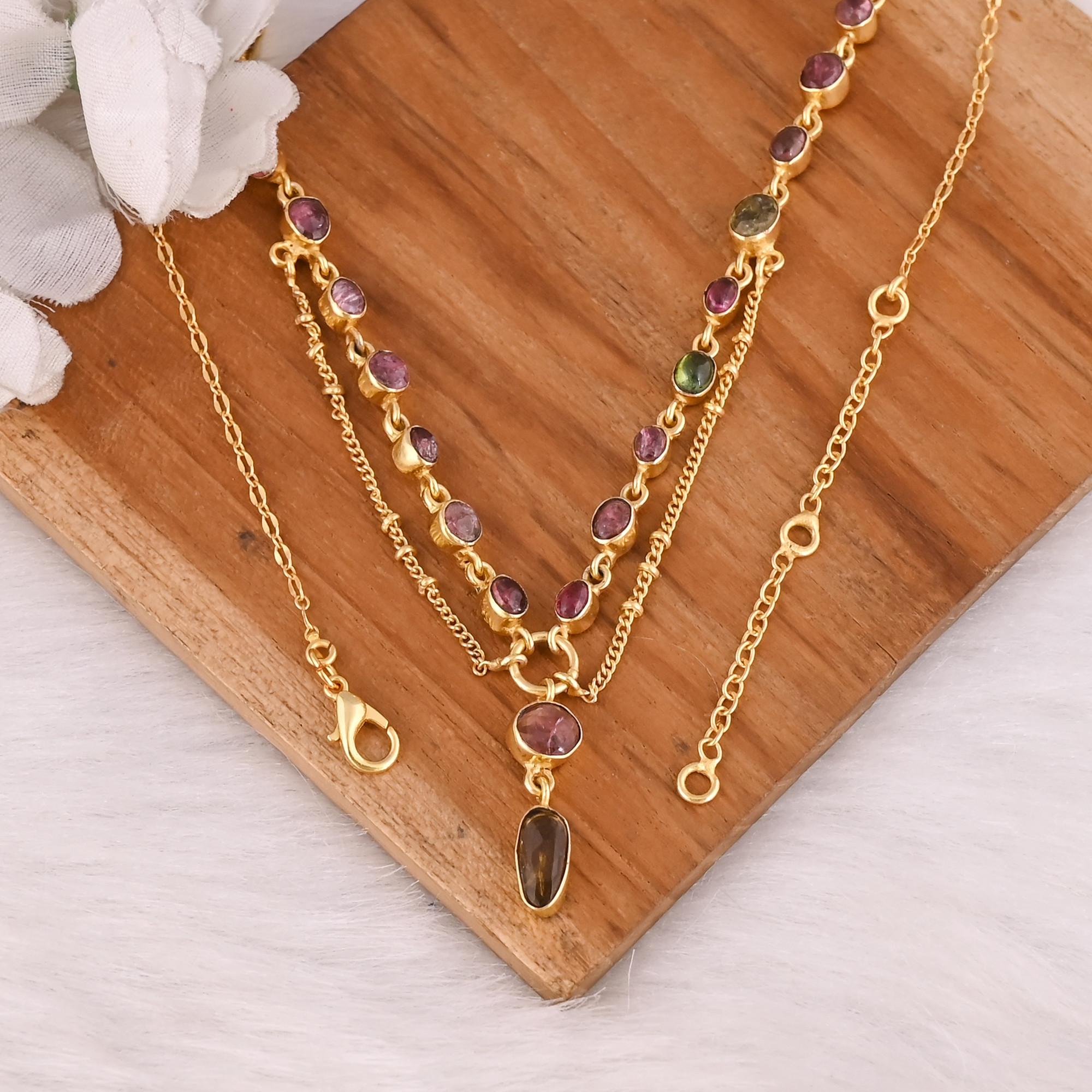 925 Silver Fine Gold-Plated Multi Tourmaline Pendant Necklace Luxury Charm Boho Necklace For Womens Birthday Gift