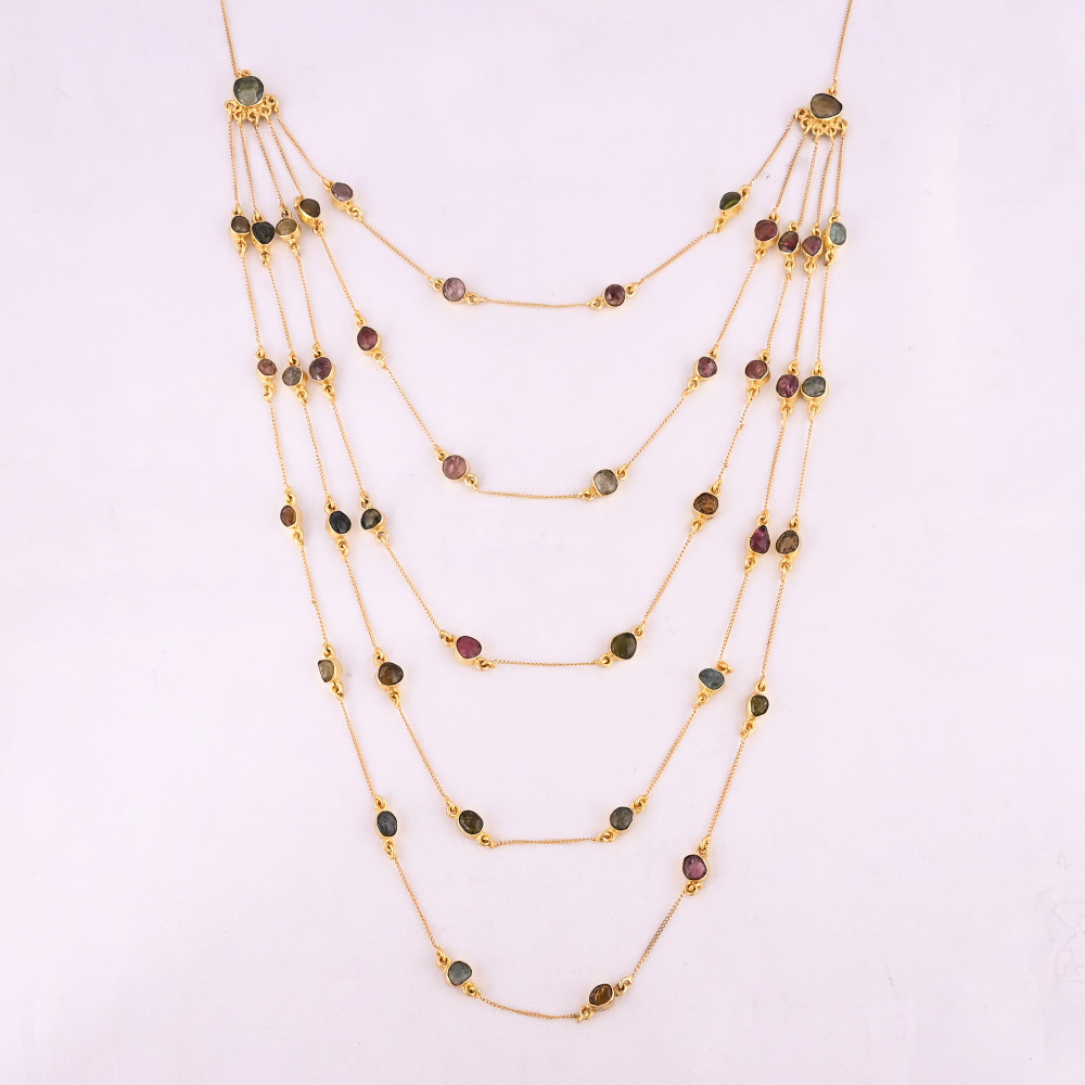 Image of Natural Multi Tourmaline Gemstone Necklace With Chain Jewelry Manufacturer Supplier Handmade Gold Plated 925 Silver Fine Jewelry
