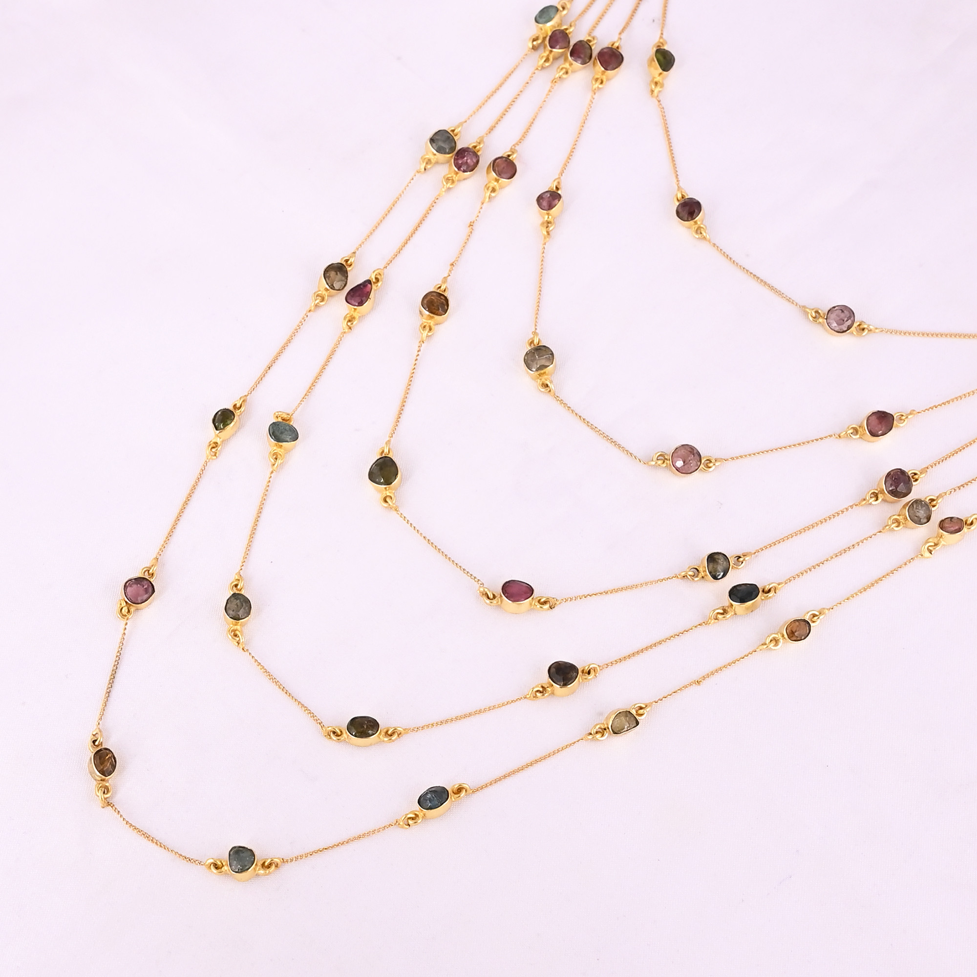 Natural Multi Tourmaline Gemstone Necklace With Chain Jewelry Manufacturer Supplier Handmade Gold Plated 925 Silver Fine Jewelry