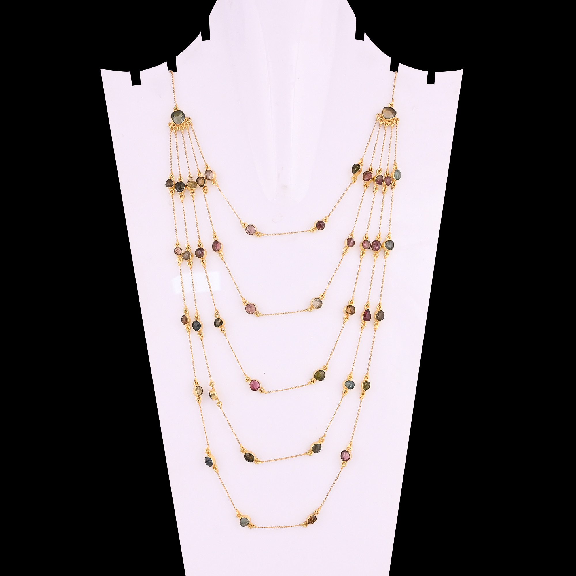 Natural Multi Tourmaline Gemstone Necklace With Chain Jewelry Manufacturer Supplier Handmade Gold Plated 925 Silver Fine Jewelry