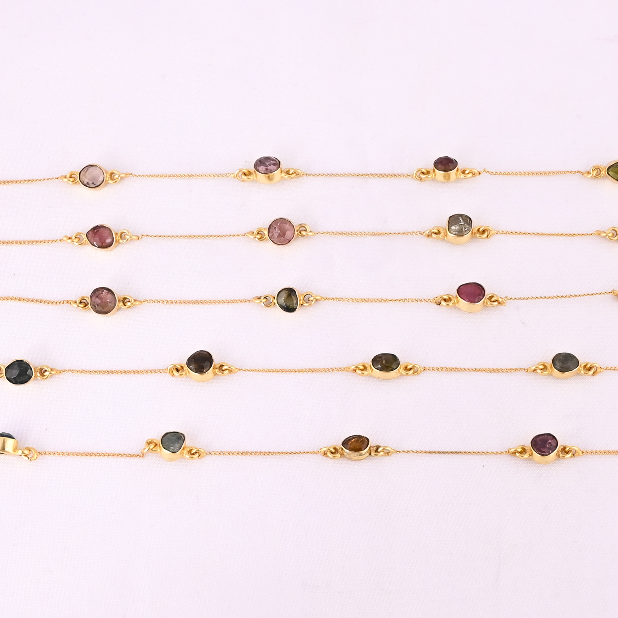 Natural Multi Tourmaline Gemstone Necklace With Chain Jewelry Manufacturer Supplier Handmade Gold Plated 925 Silver Fine Jewelry