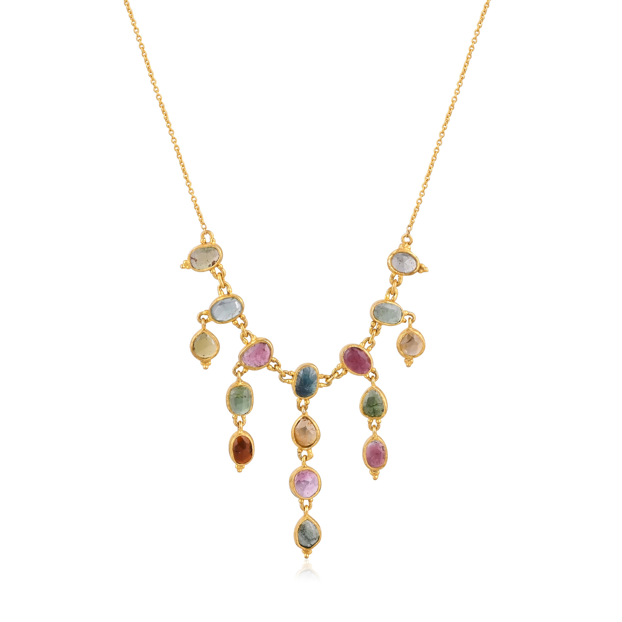 Natural Multi Tourmaline Gemstone Necklace With Chain Jewelry Manufacturer Supplier Handmade Gold Plated 925 Silver Fine Jewelry