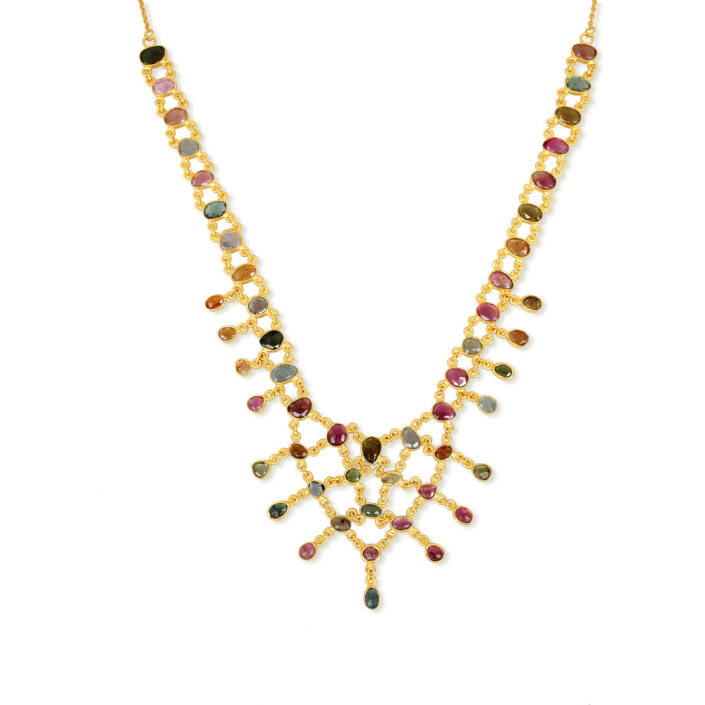 Image of 925 Sterling Silver Natural Tourmaline Necklace Hot Selling Best Wholesaler Link Chain Gold Plated Heavy Necklace Fine Jewelry