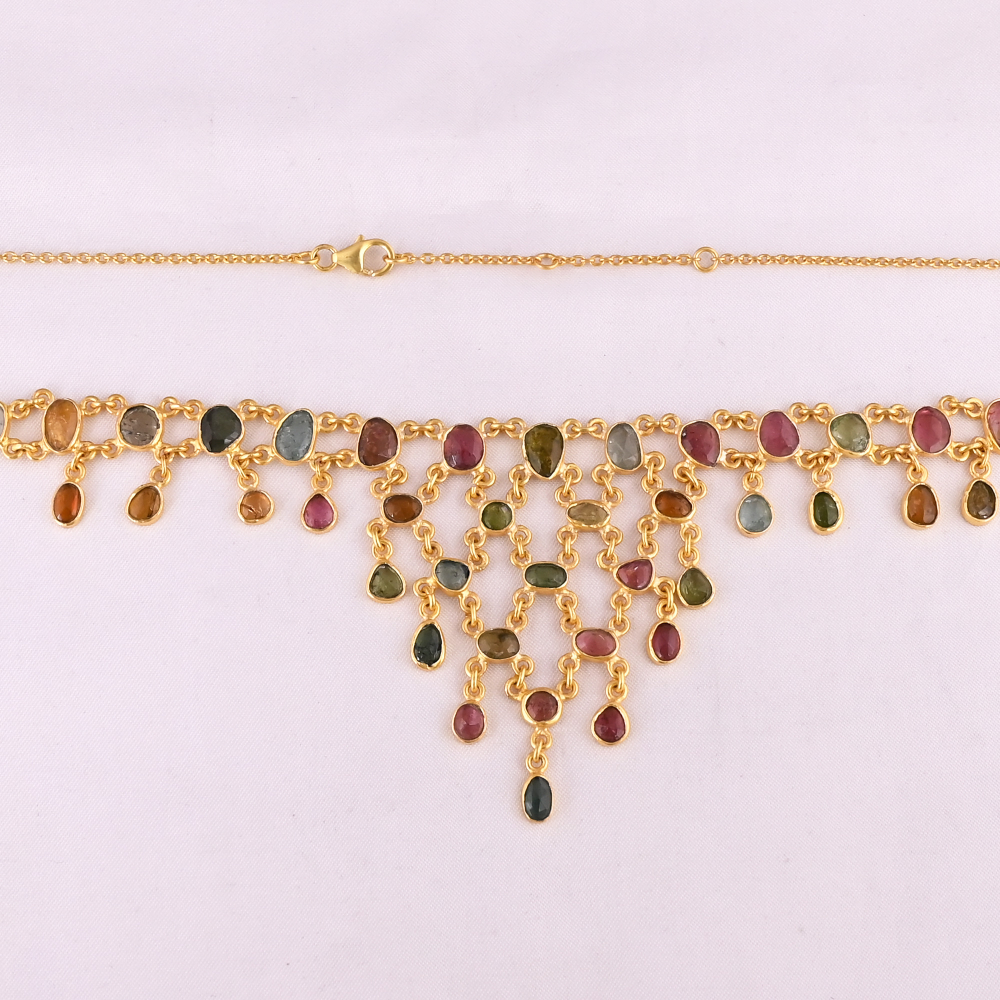 925 Sterling Silver Natural Tourmaline Necklace Hot Selling Best Wholesaler Link Chain Gold Plated Heavy Necklace Fine Jewelry