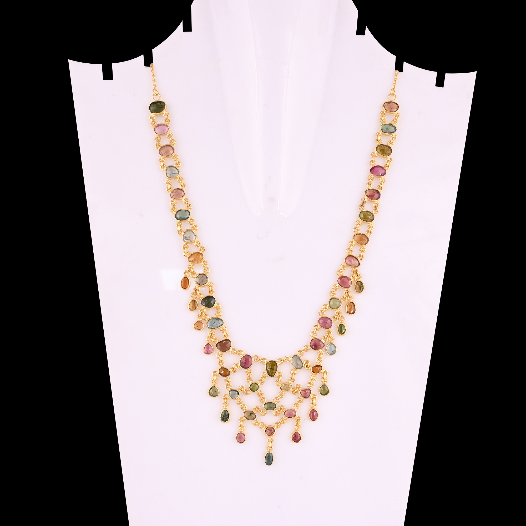 925 Sterling Silver Natural Tourmaline Necklace Hot Selling Best Wholesaler Link Chain Gold Plated Heavy Necklace Fine Jewelry