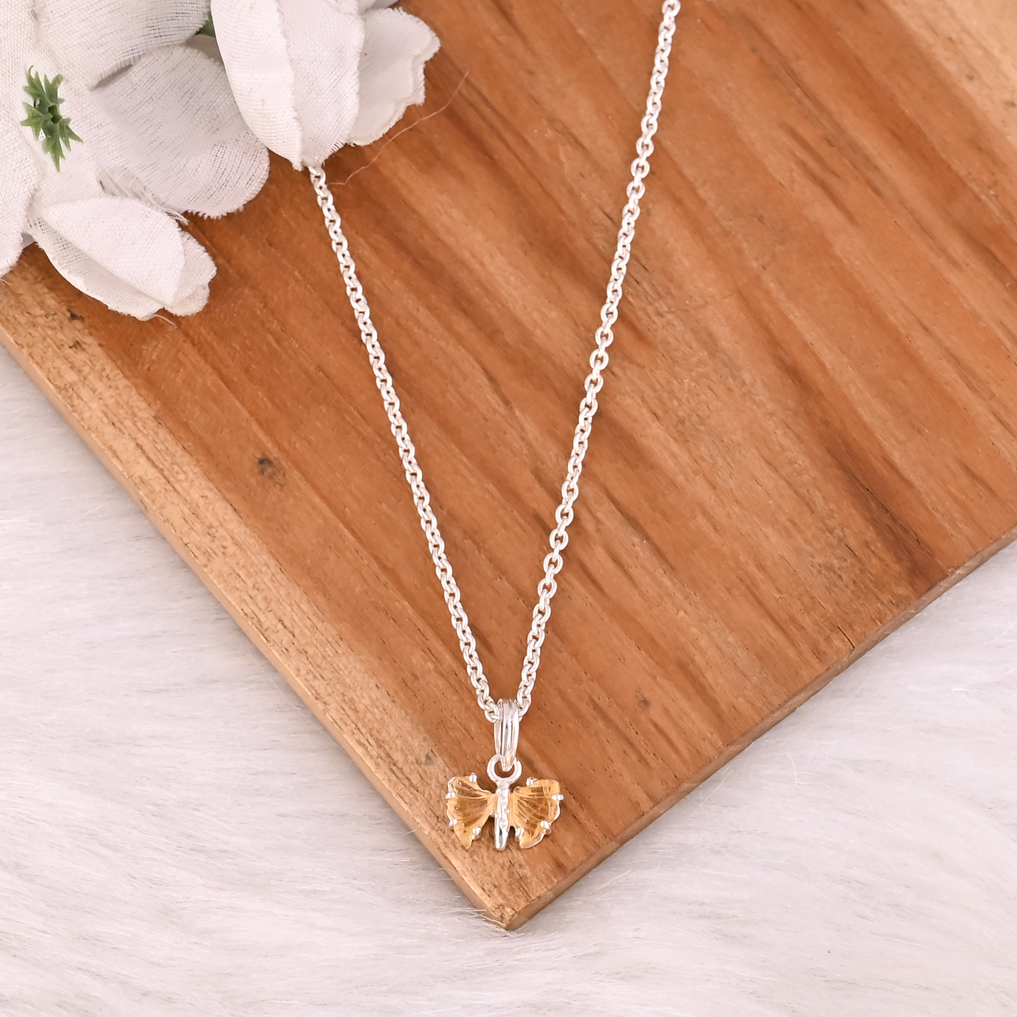 Natural Bio Tourmaline Gemstone Necklace With Chain Jewelry Manufacturer Supplier Handmade Silver Plated 925 Silver Fine Jewelry