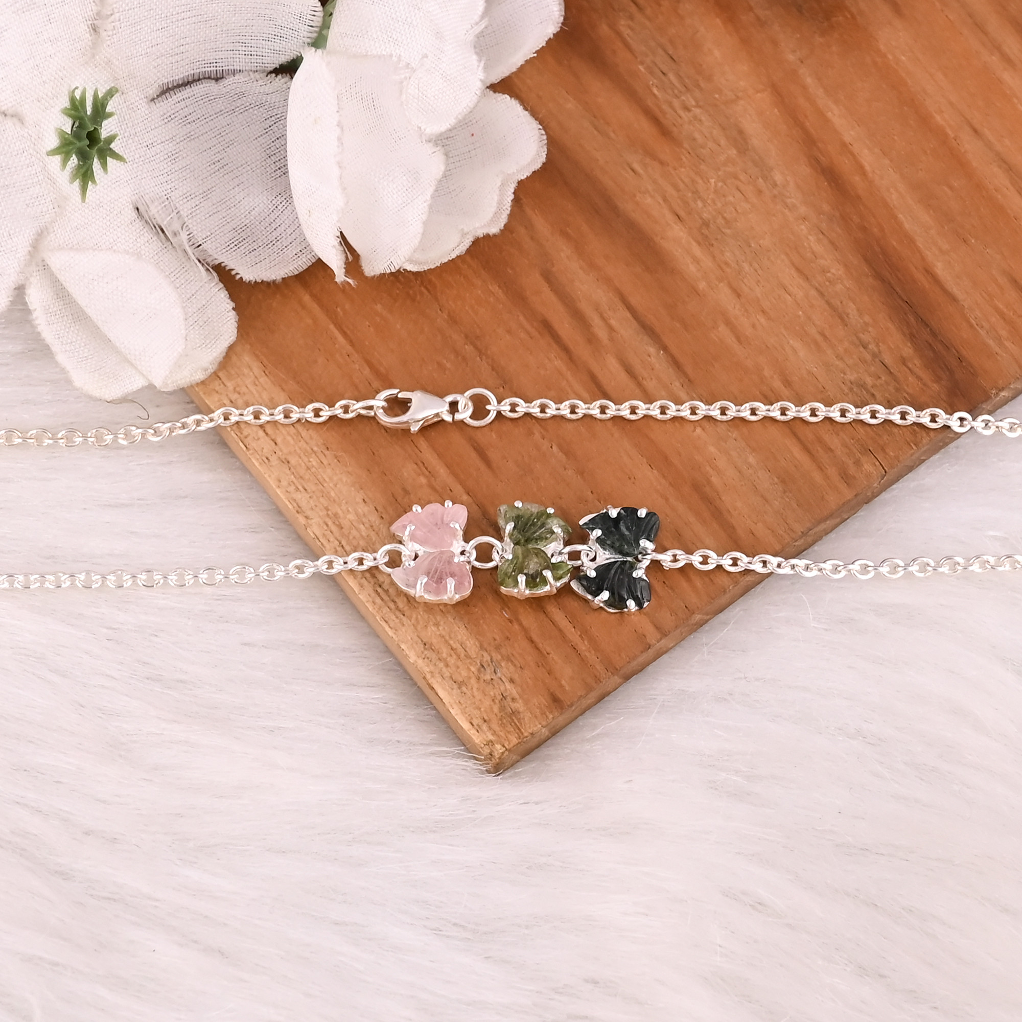 New Trending 925 Silver Natural Bio Tourmaline Gemstone Pendant Necklace for Women Custom Design Jewelry Supplier