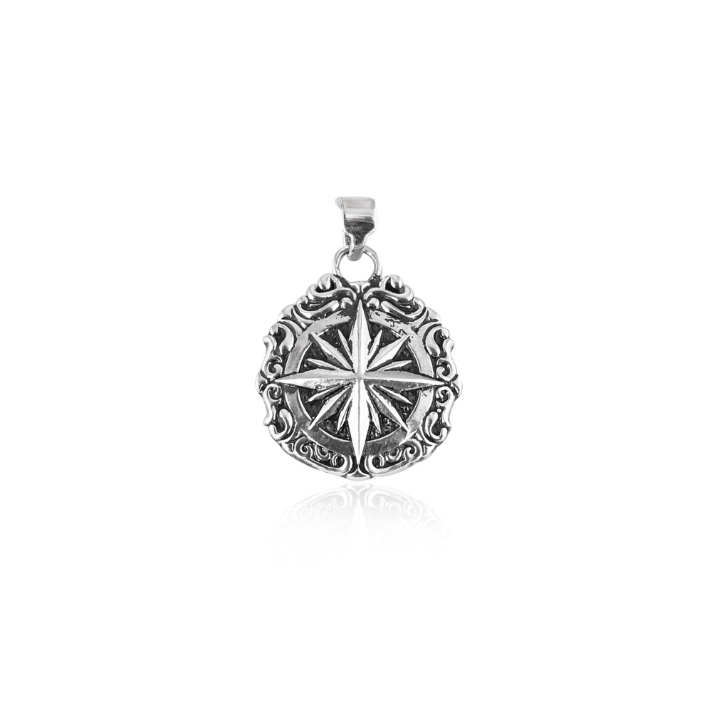 Image of Sterling 925 Silver Pendant With Compass Design Beautiful Unique Design for Parties Anniversary Gift Fine Jewelry