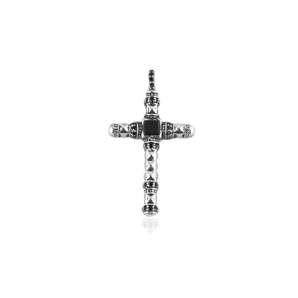 Image of Religious Cross Black Onyx With CZ Pendant Necklaces Charm 925 Sterling Silver protection Necklace Mothers Day Gift