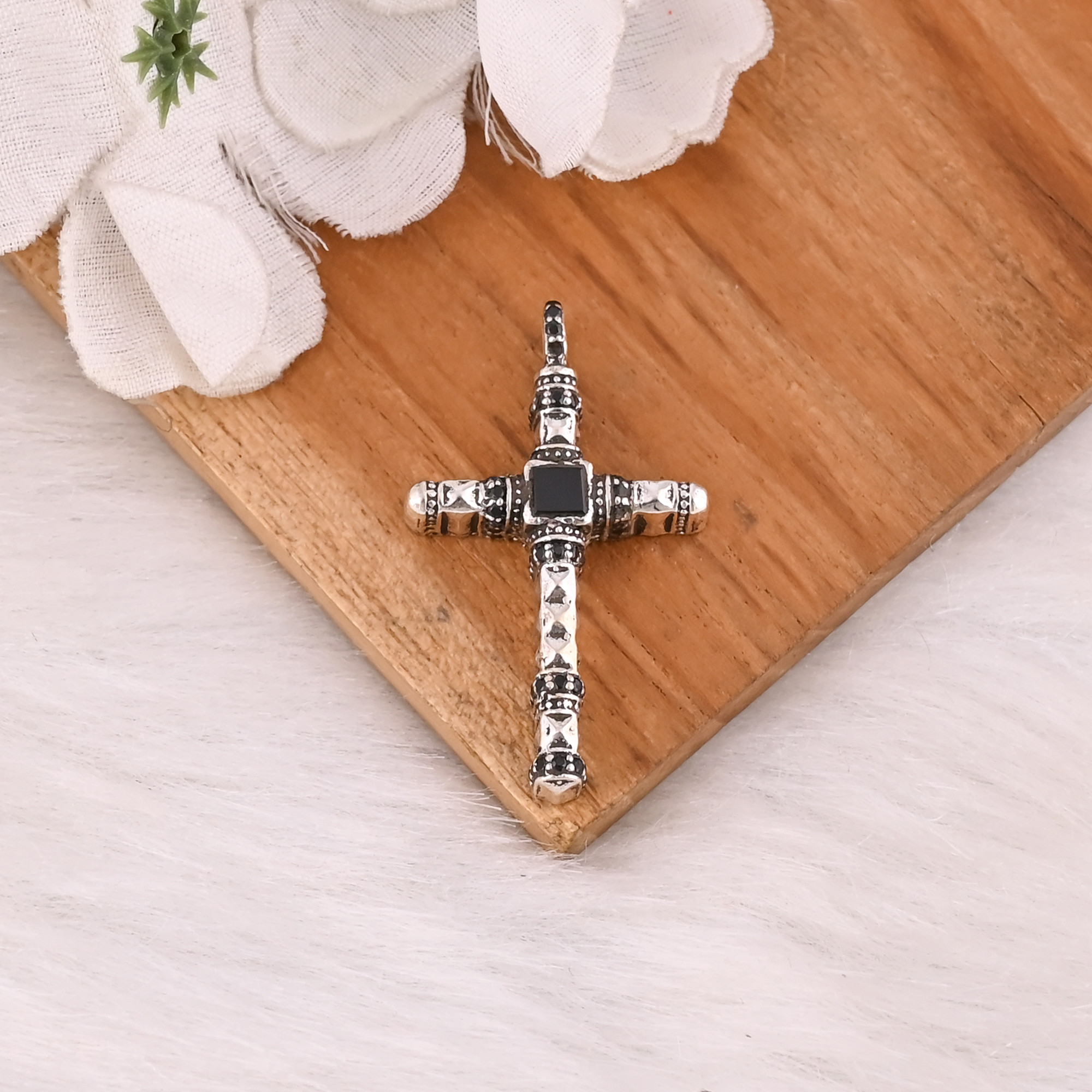 Religious Cross Black Onyx With CZ Pendant Necklaces Charm 925 Sterling Silver protection Necklace Mothers Day Gift